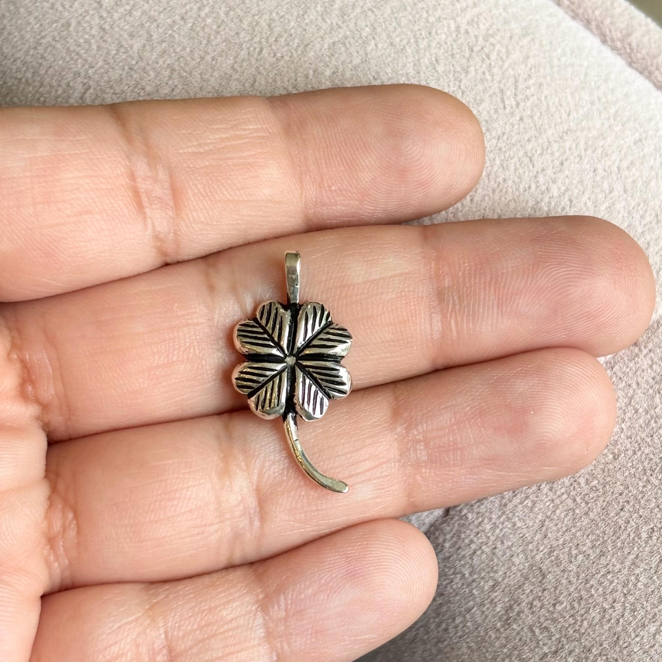 Sterling Silver Antiqued and Textured Four Leaf Clover Chain Slide
