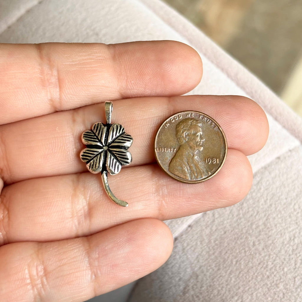 Sterling Silver Antiqued and Textured Four Leaf Clover Chain Slide