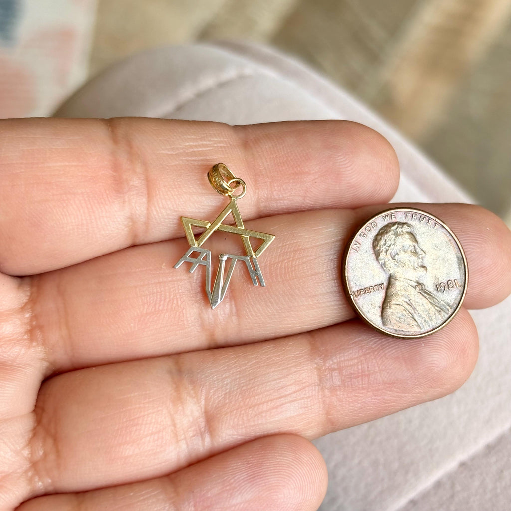 10k Yellow Gold Half Star of David and Rhodium Faith