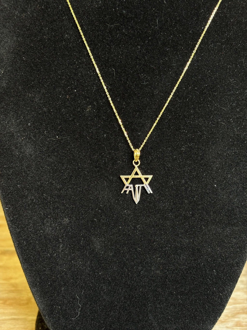 10k Yellow Gold Half Star of David and Rhodium Faith