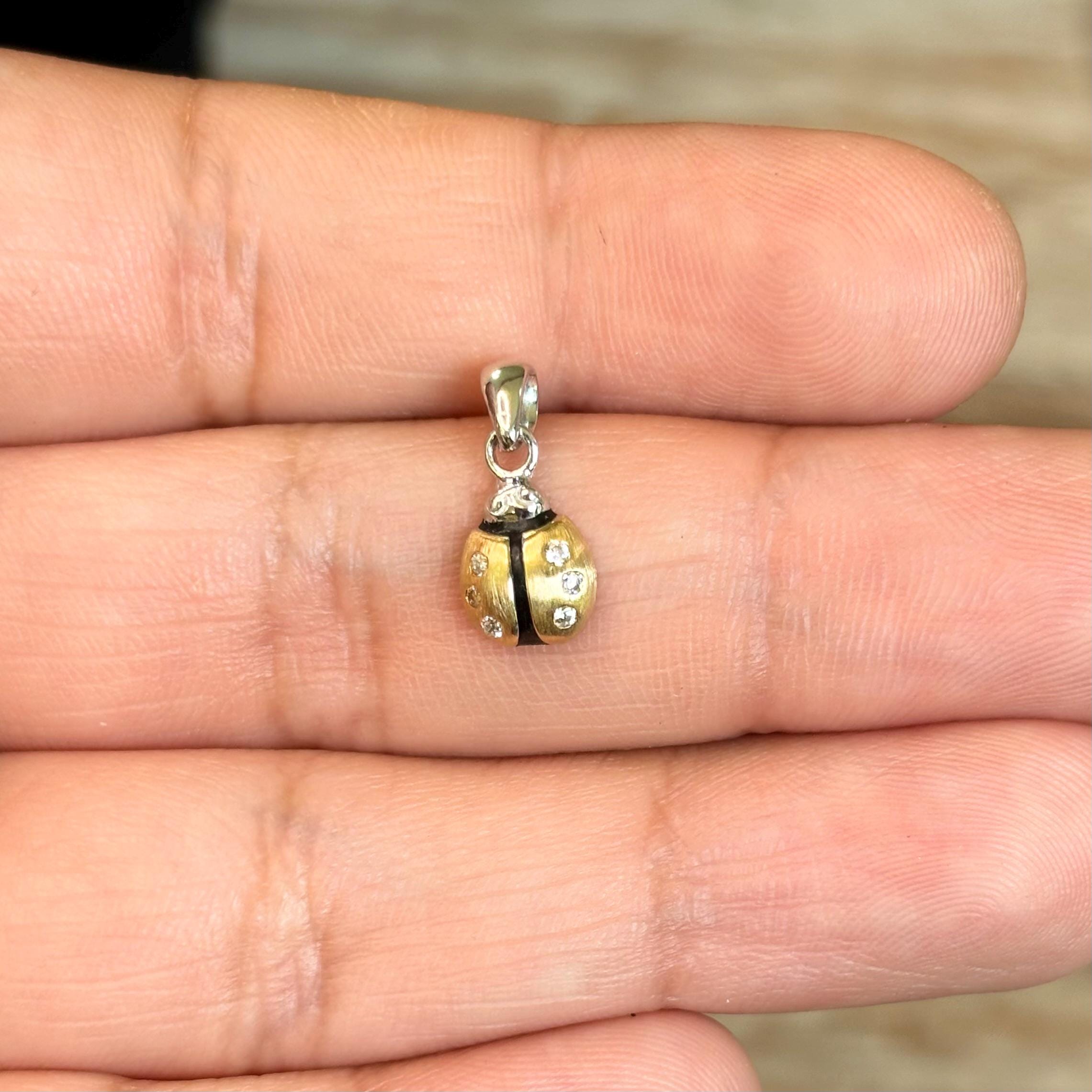 Sterling Silver Gold-plated Cubic Zirconia Ladybug Pendant Charm