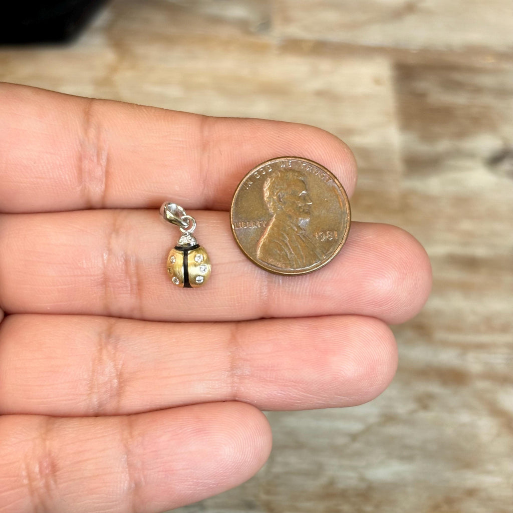 Sterling Silver Gold-plated Cubic Zirconia Ladybug Pendant Charm