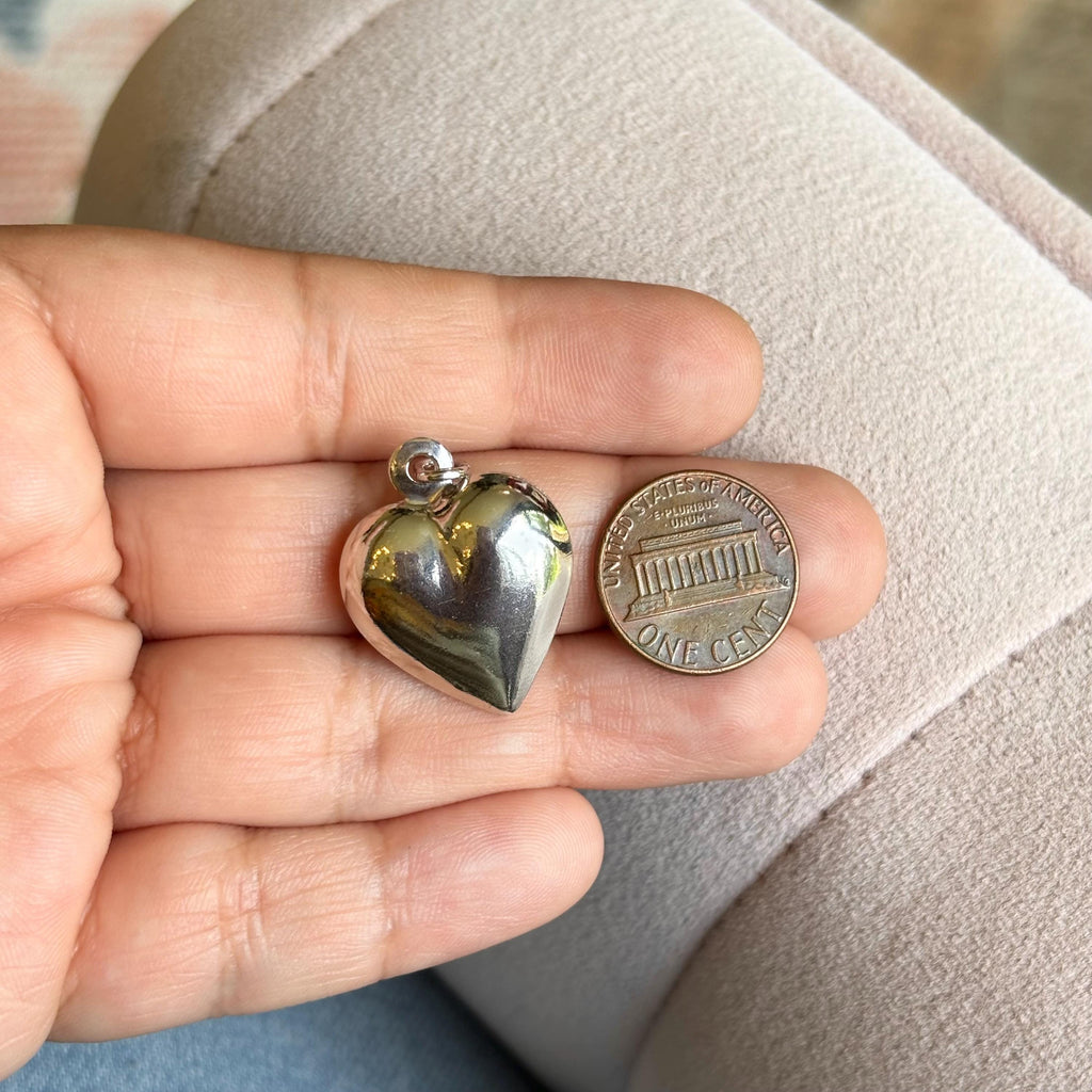 Sterling Silver Polished Puffed Heart Charm Pendant