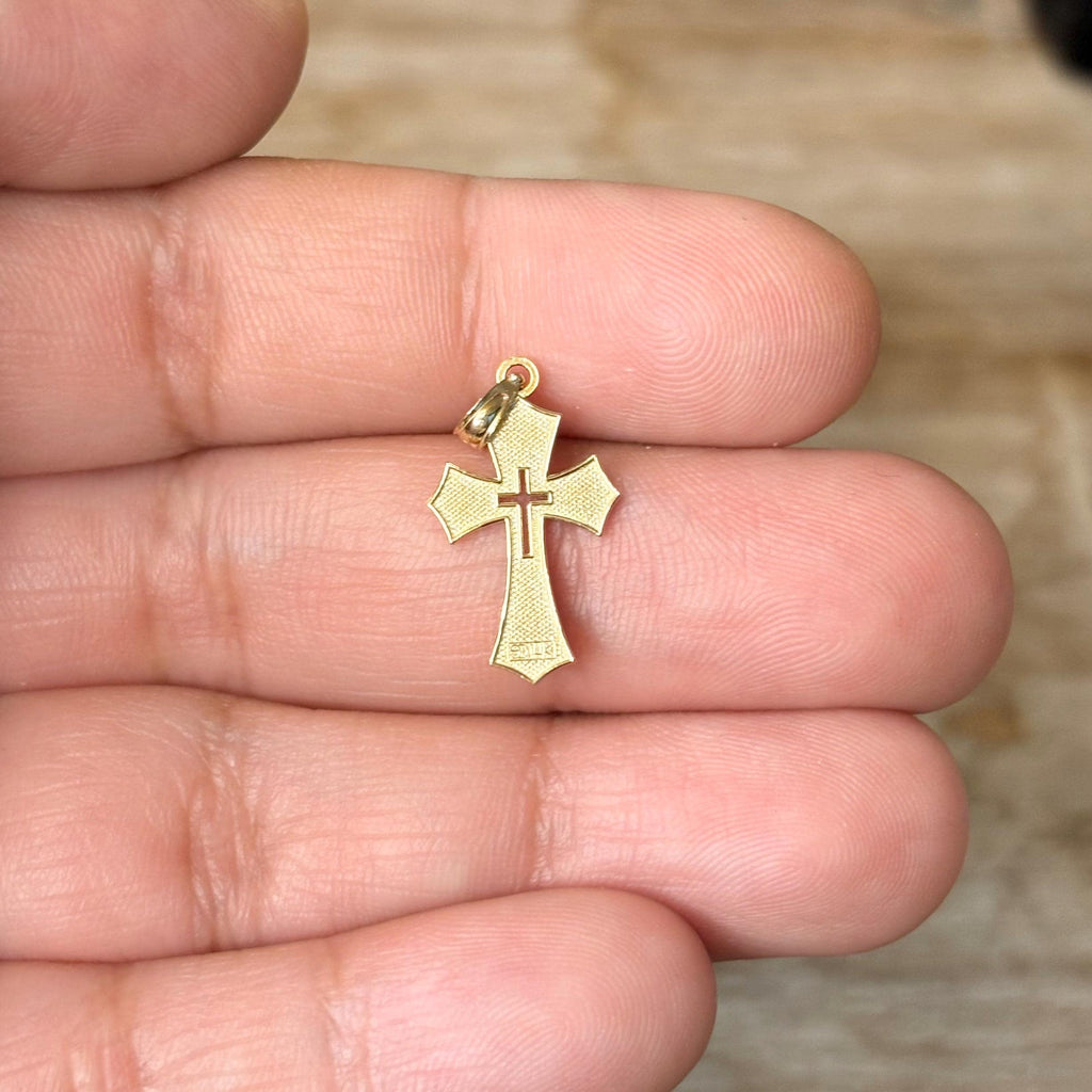 14k Gold Cut-out Center Cross Charm Pendant