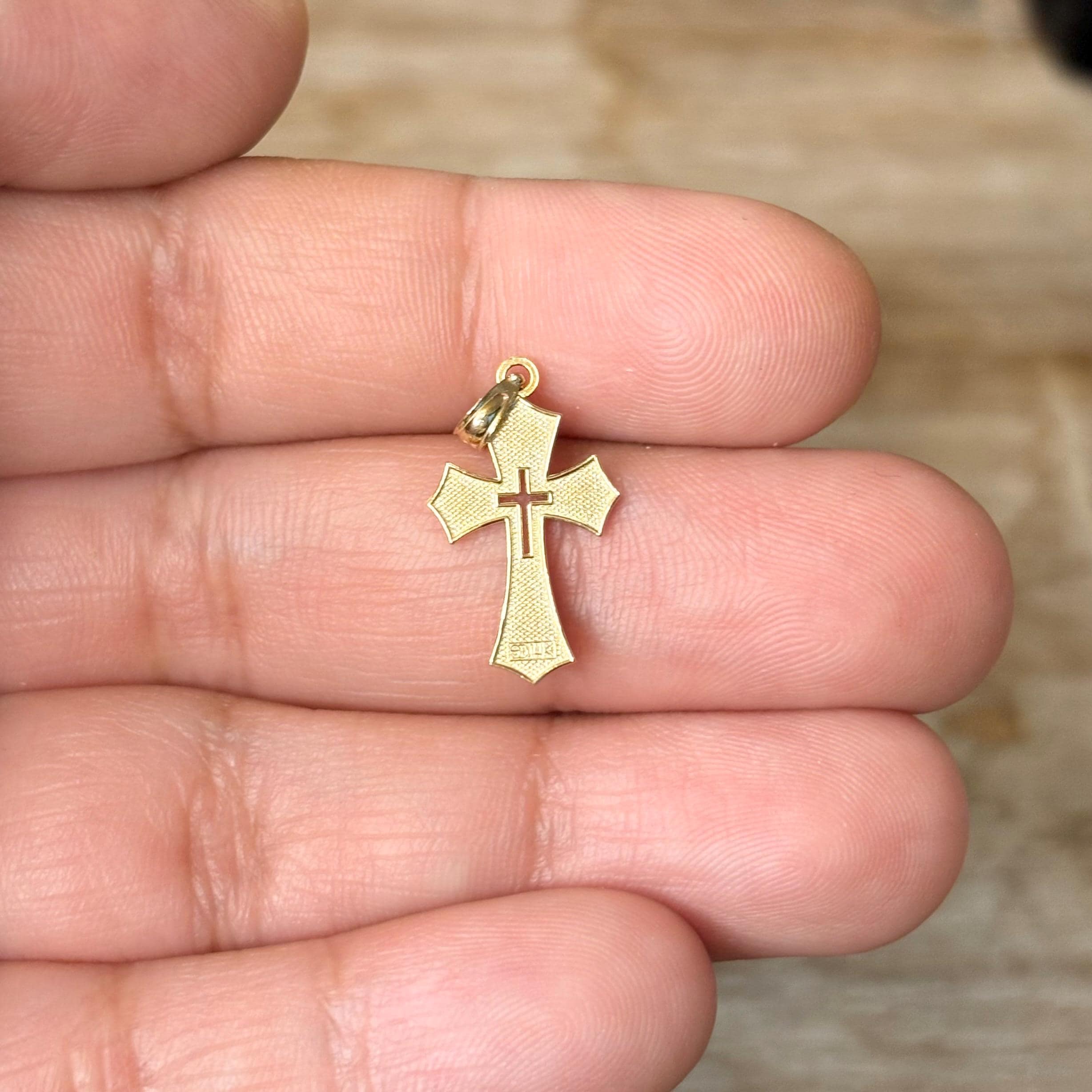14k Gold Cut-out Center Cross Charm Pendant