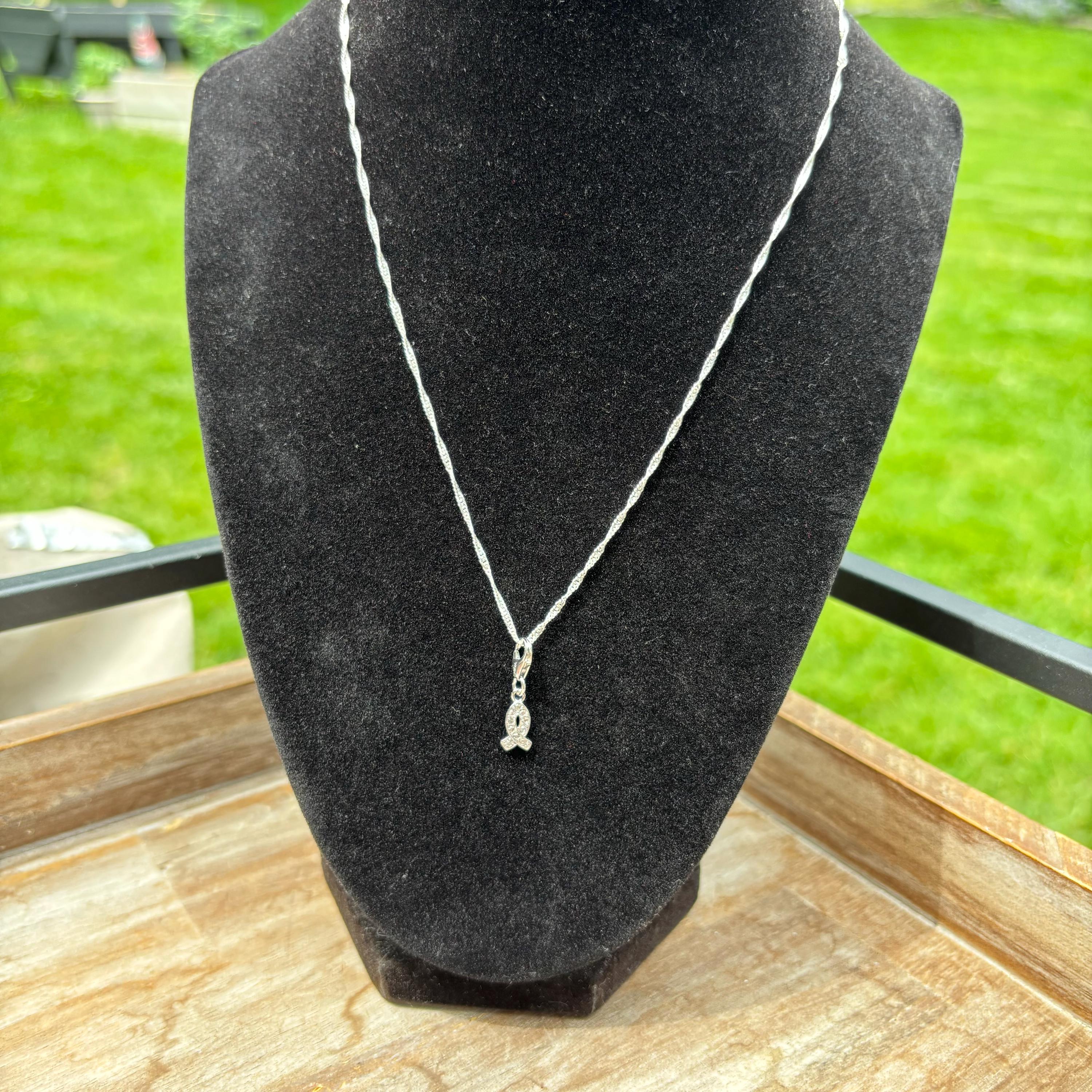 Sterling Silver Crystal Awareness Ribbon Charm with Fancy Lobster Clasp