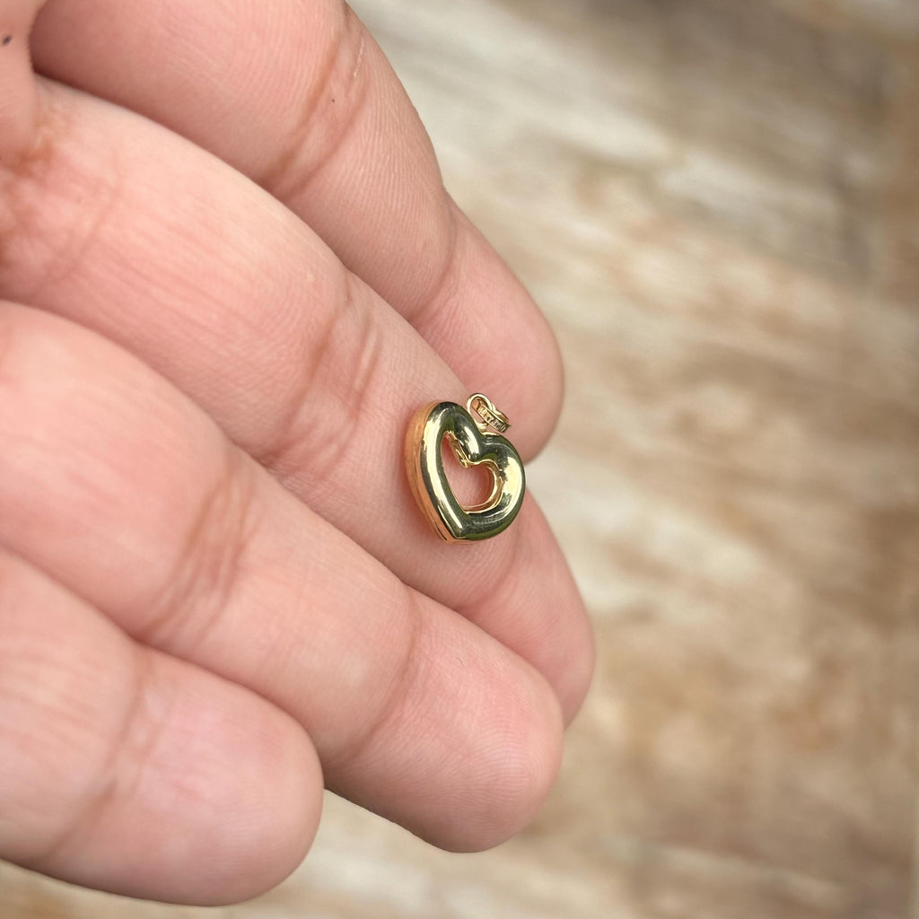 14K Gold Cut-out Puffed Heart Charm Pendant Small
