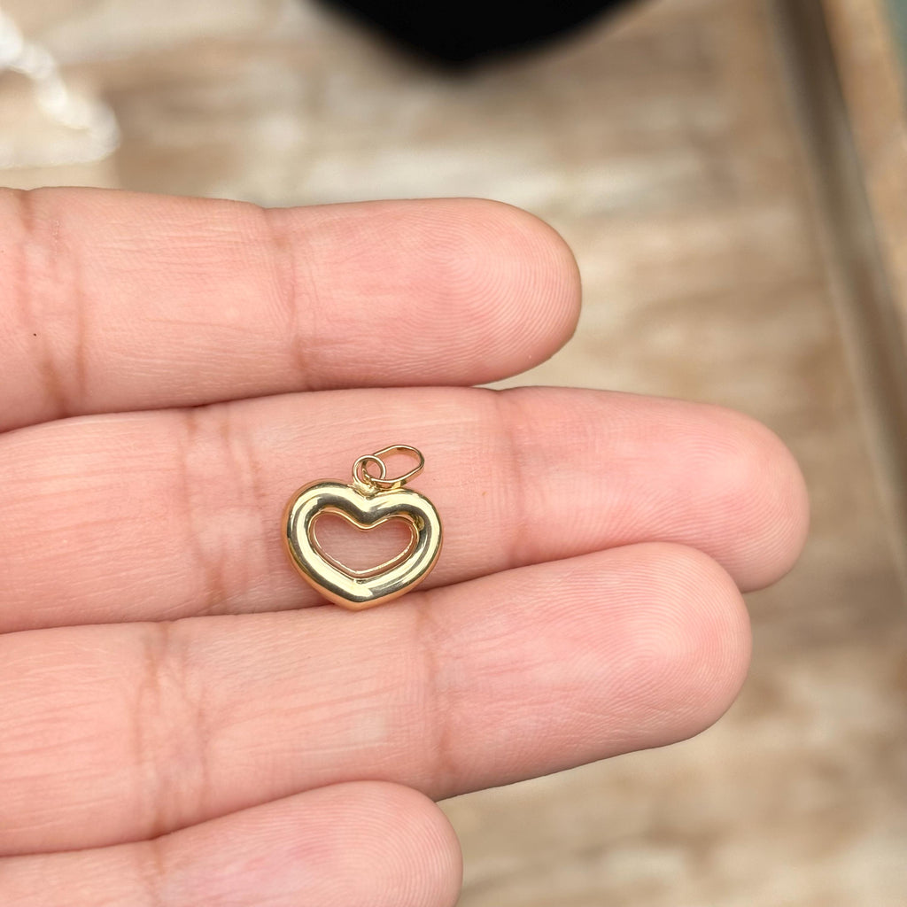 14K Gold Cut-out Puffed Heart Charm Pendant Small