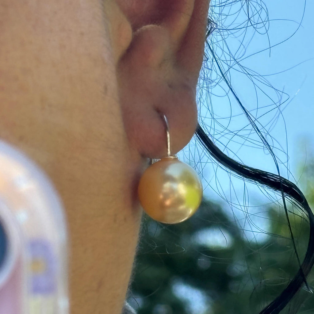 Sterling Silver 14mm Yellow Shell Bead Earrings