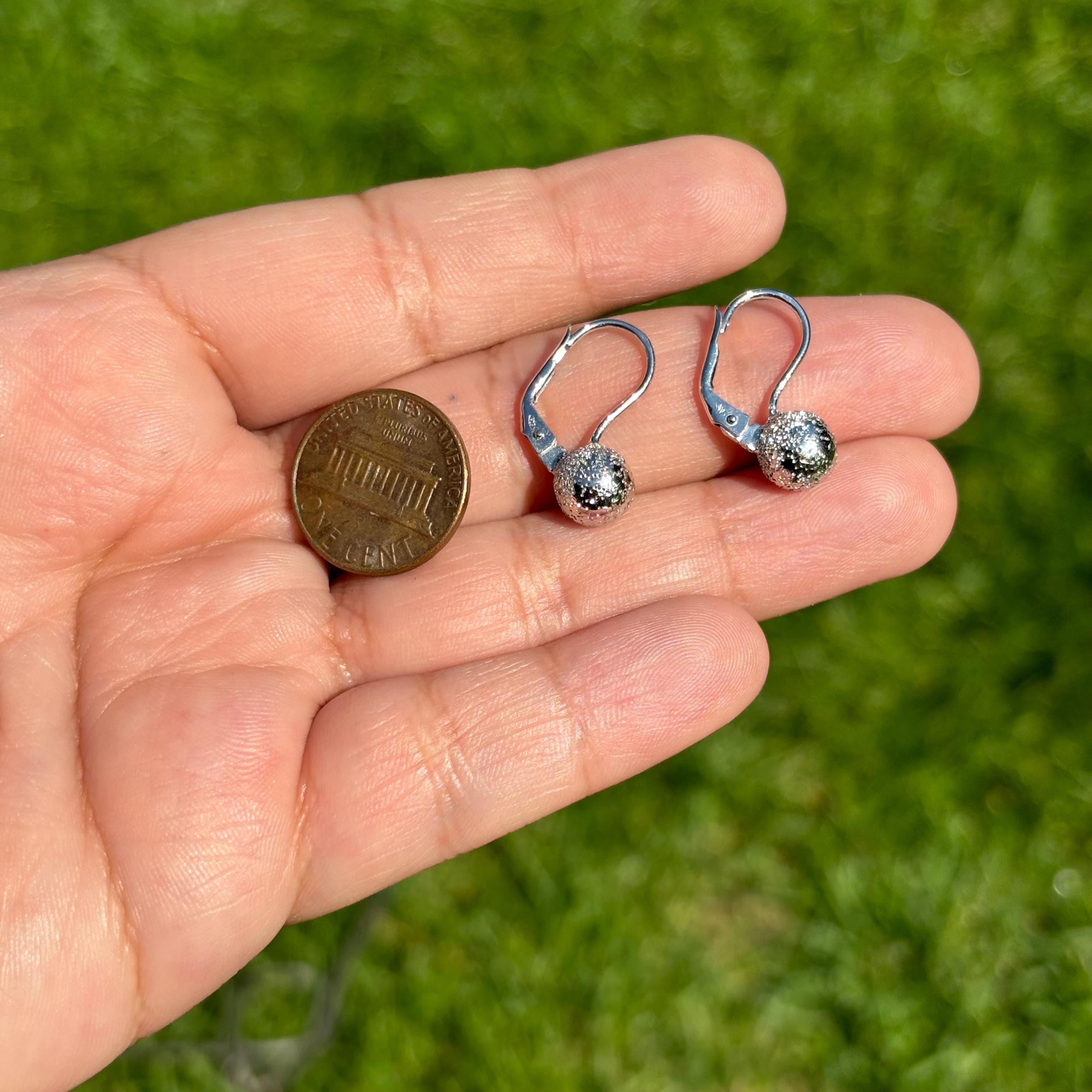 Sterling Silver Polished Distressed Ball Dangle Earrings