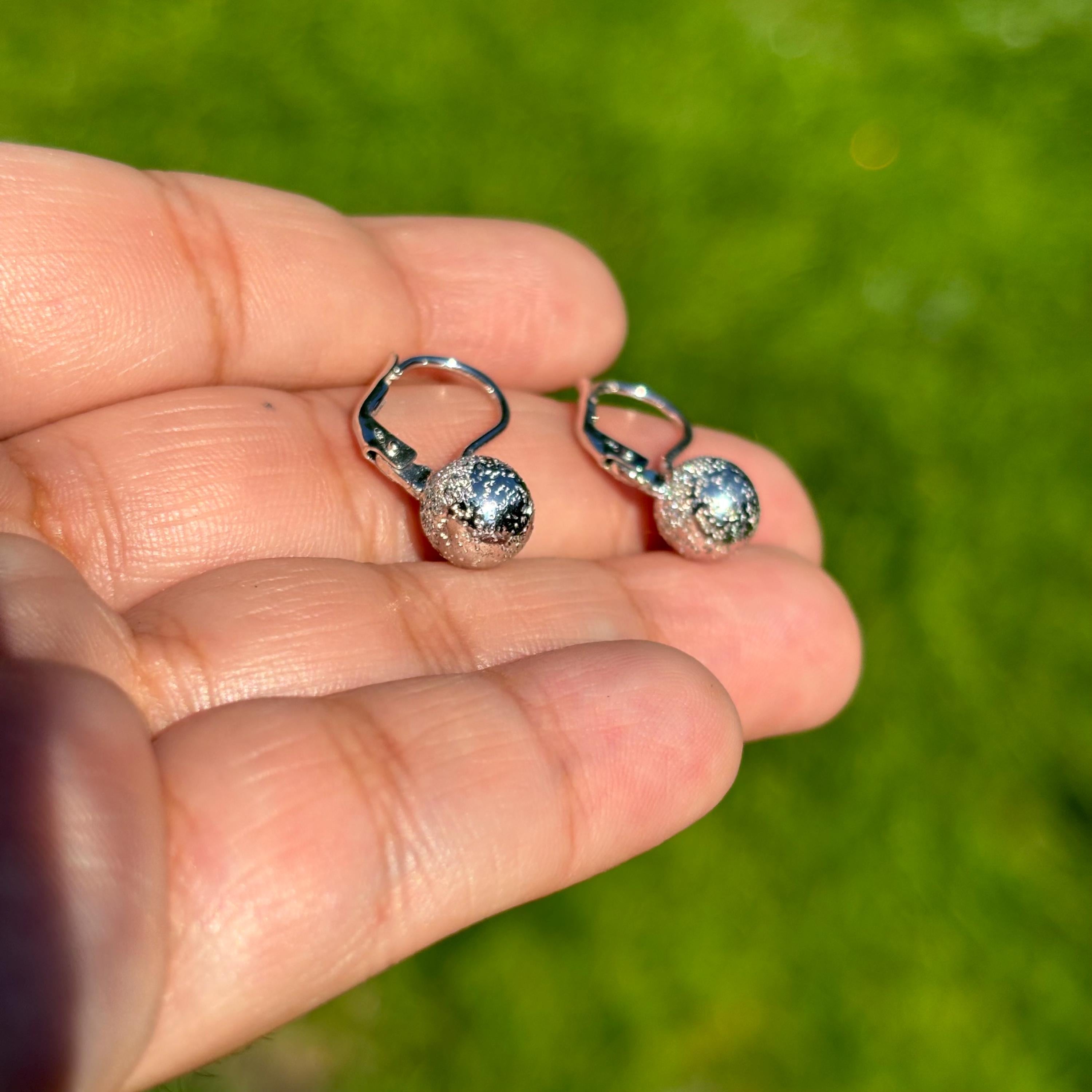 Sterling Silver Polished Distressed Ball Dangle Earrings