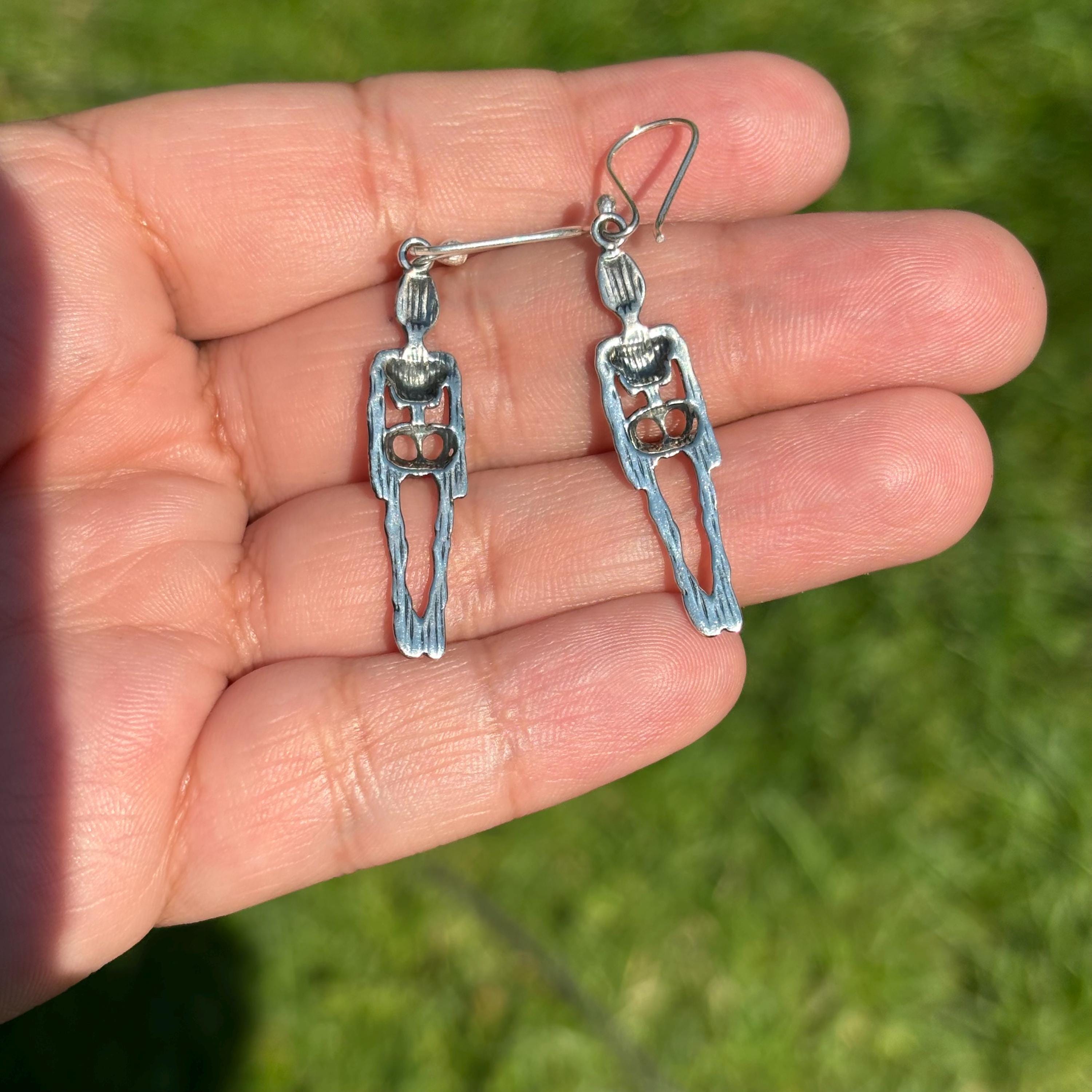 Sterling Silver Dangling Skeleton Earrings