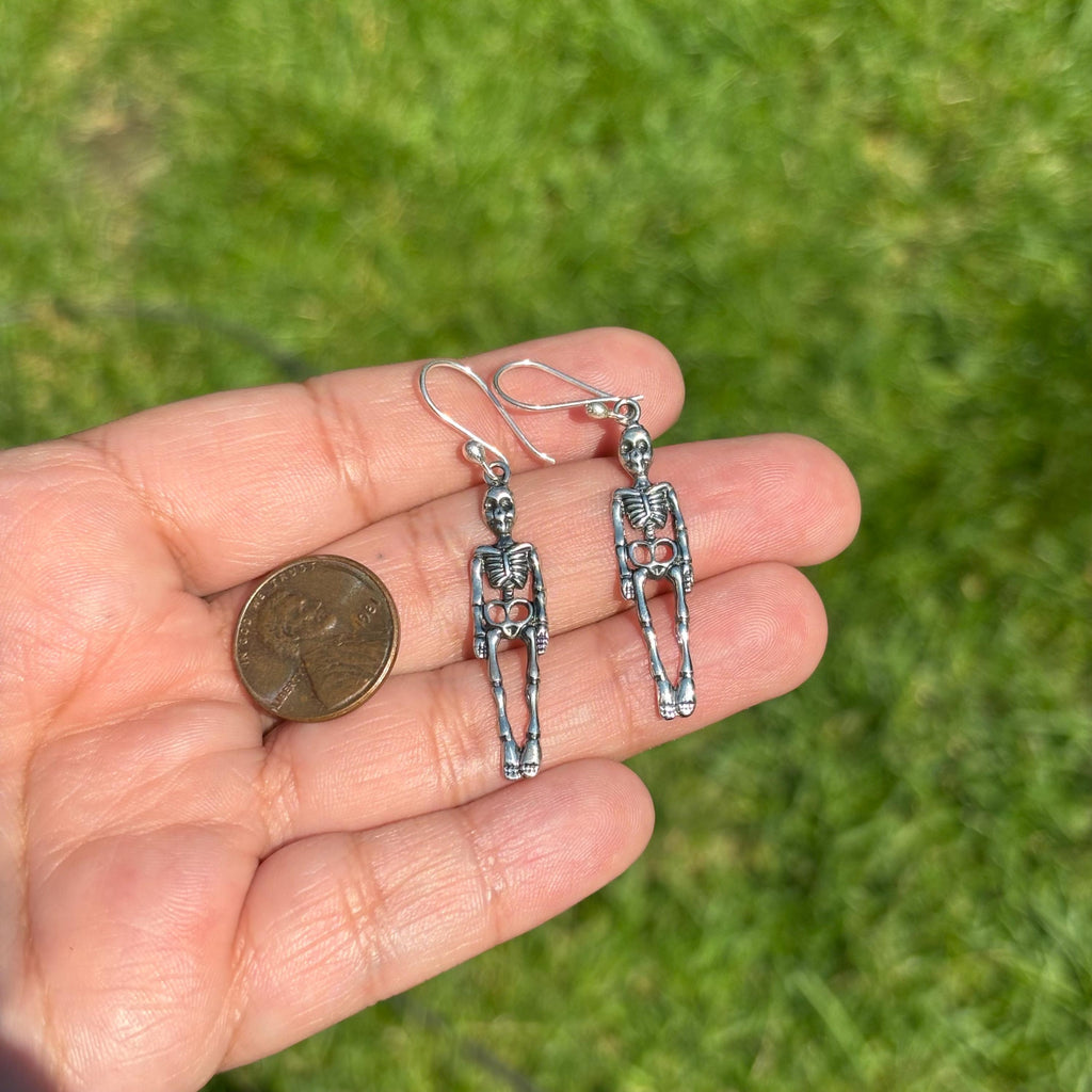 Sterling Silver Dangling Skeleton Earrings