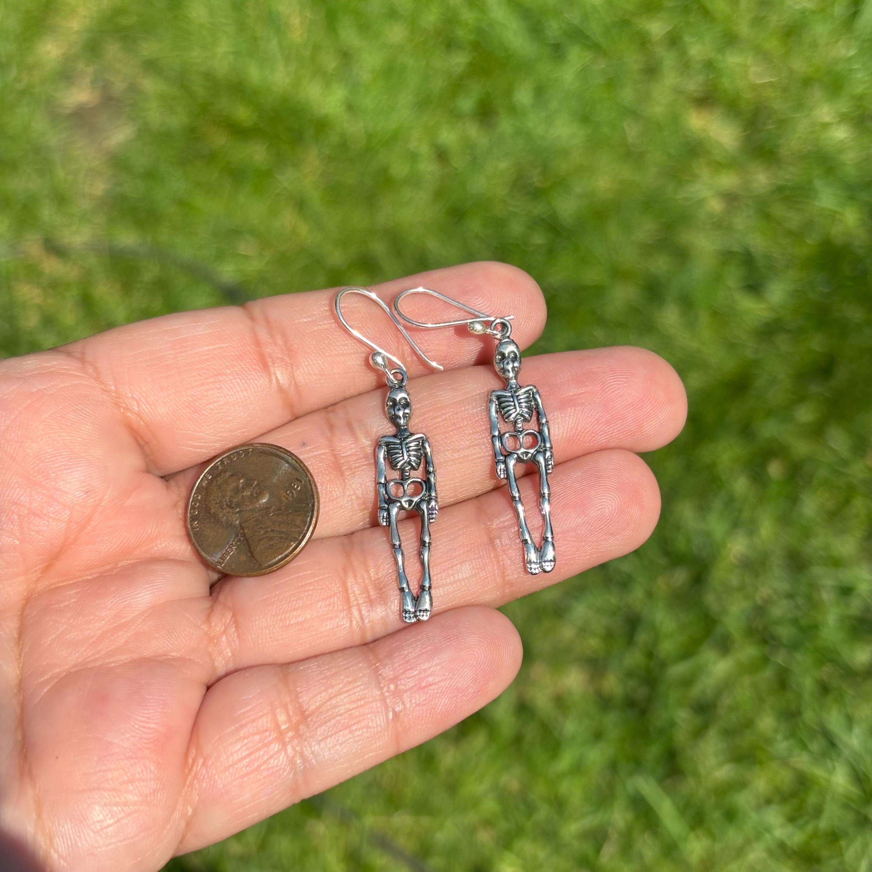 Sterling Silver Dangling Skeleton Earrings