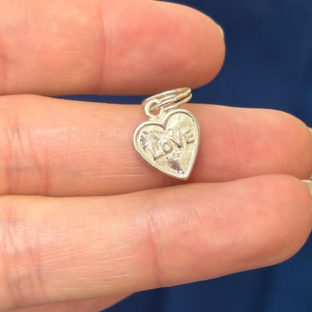 Sterling Silver Polished and Textured LOVE Heart Reversible Charm