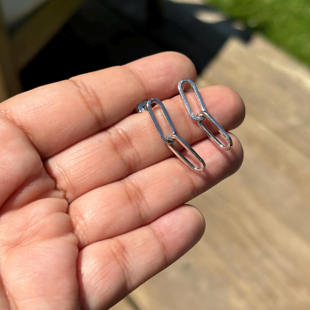 Sterling Silver Two-Link Paperclip Post Earrings