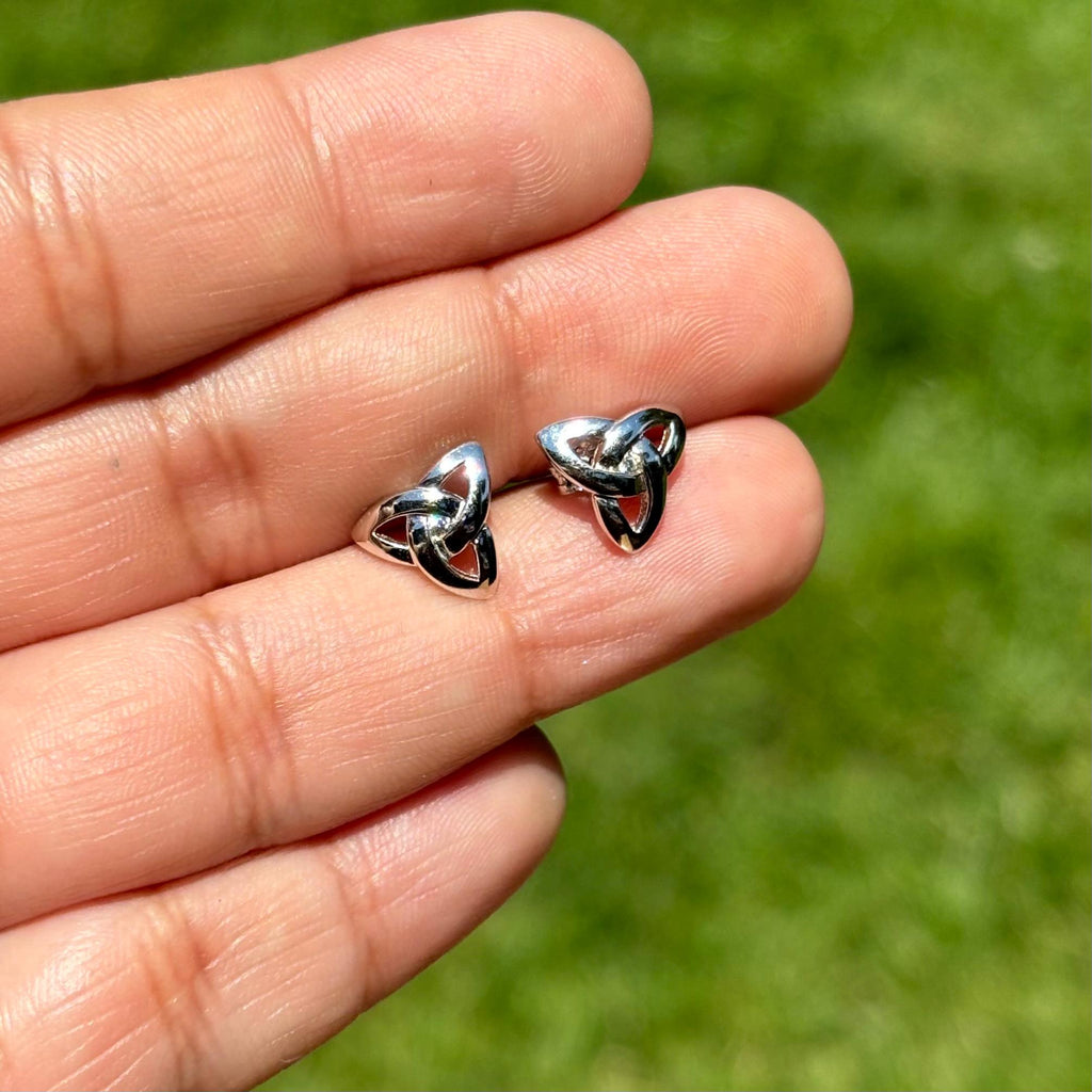 Sterling Silver Celtic Trinity Knot with CZ Post Earrings