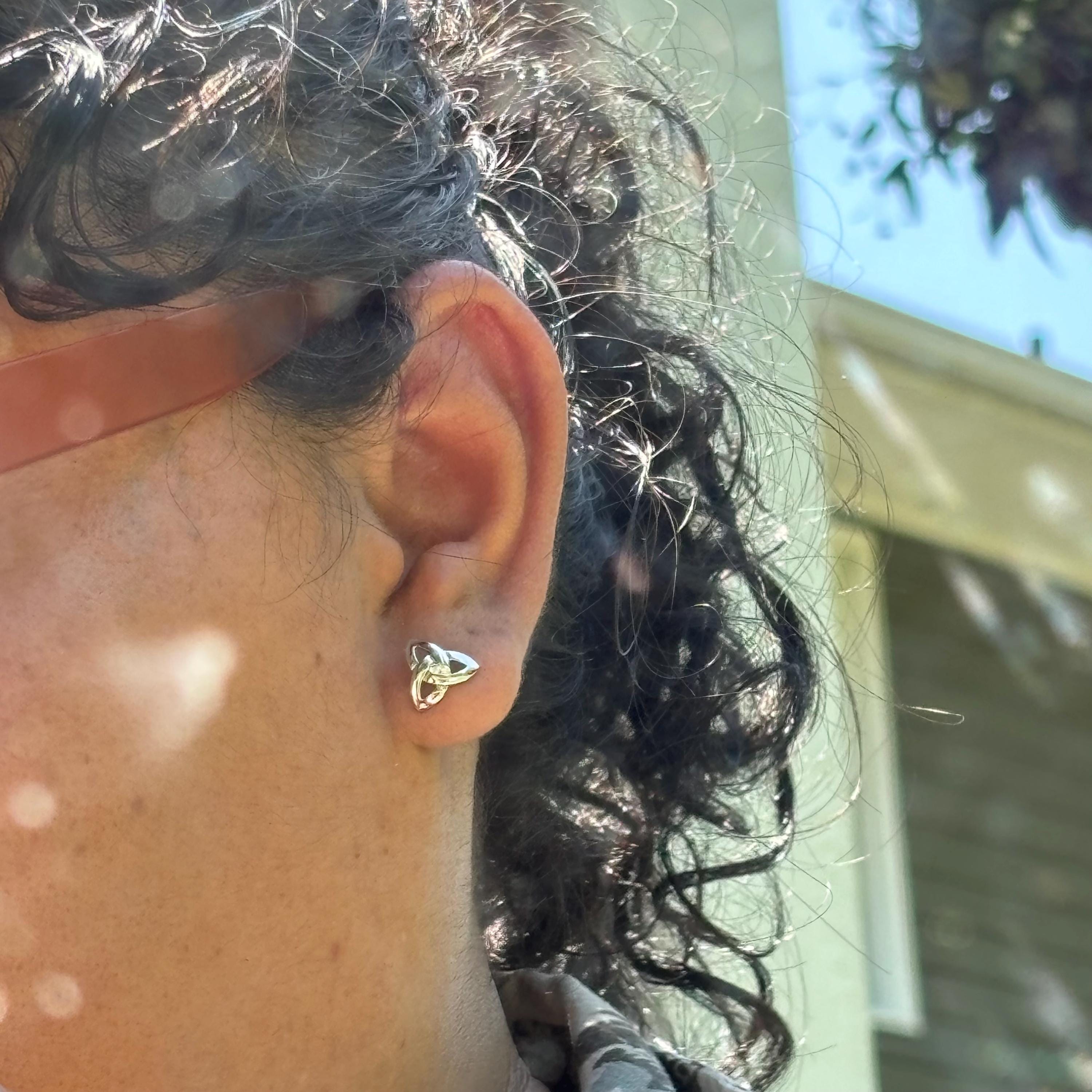 Sterling Silver Celtic Trinity Knot with CZ Post Earrings