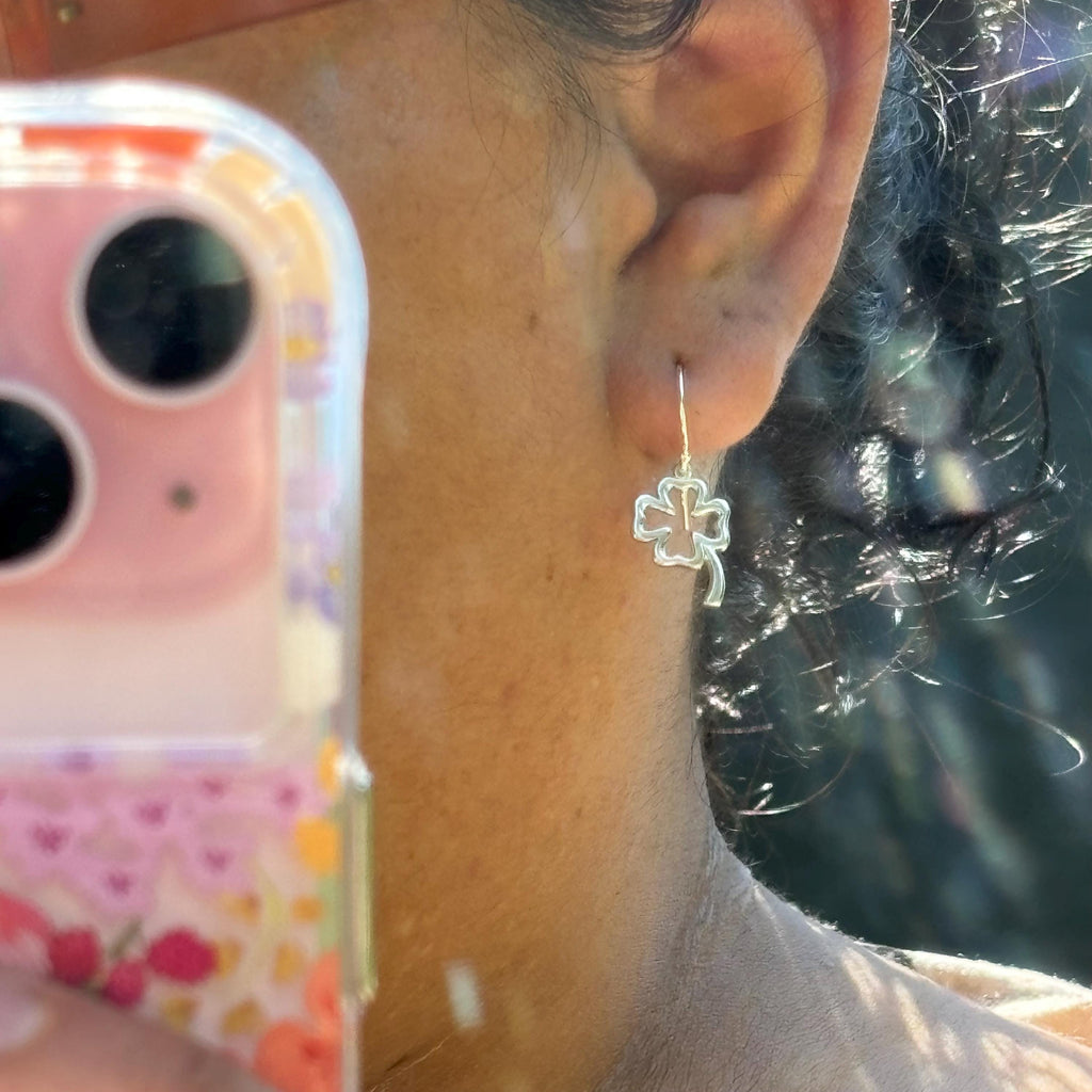 Sterling Silver Polished Clover Dangle Earrings