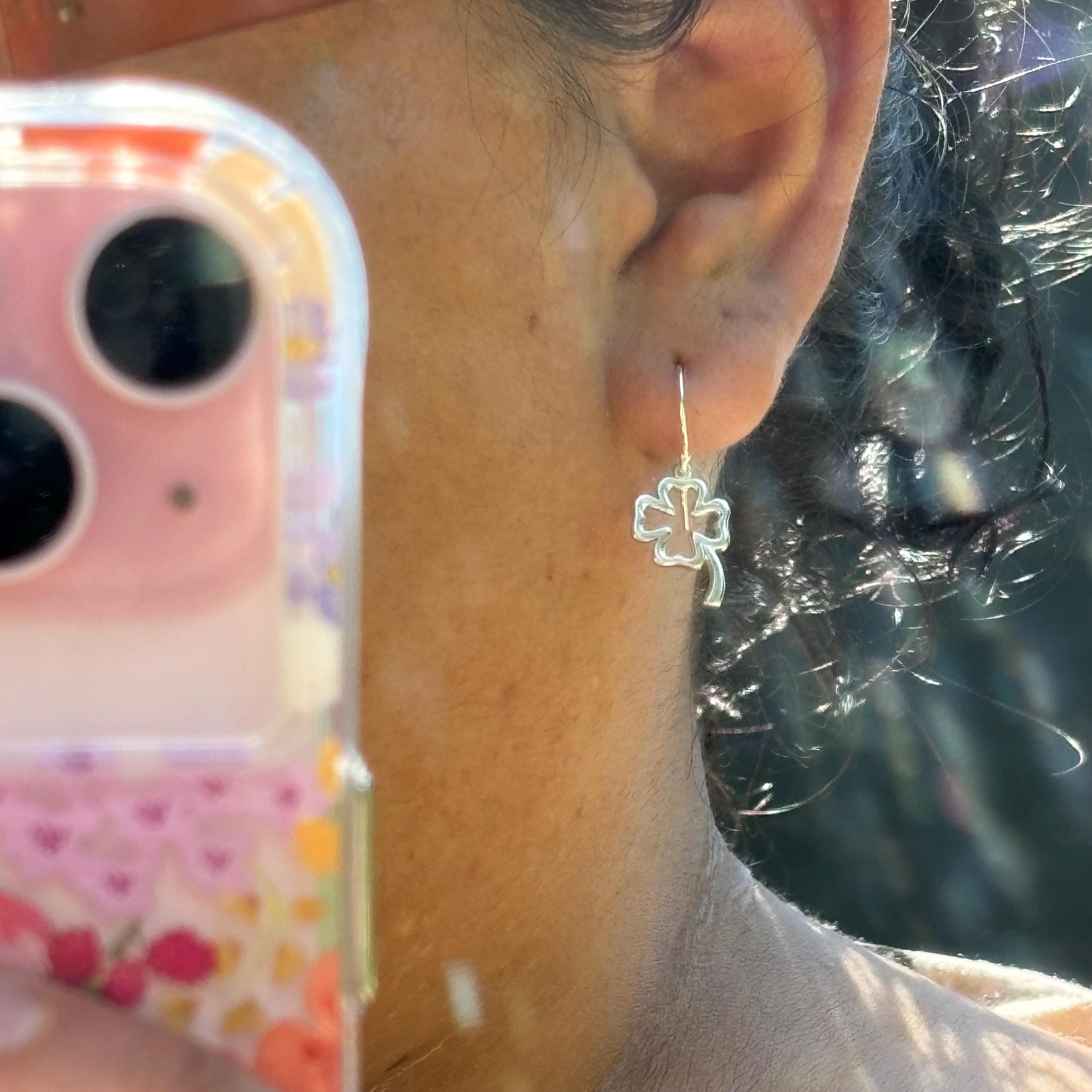 Sterling Silver Polished Clover Dangle Earrings