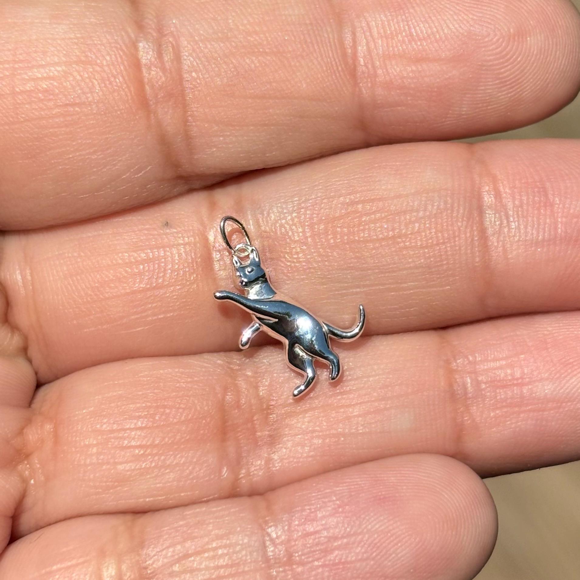 Sterling Silver Small Cat Charm Pendant