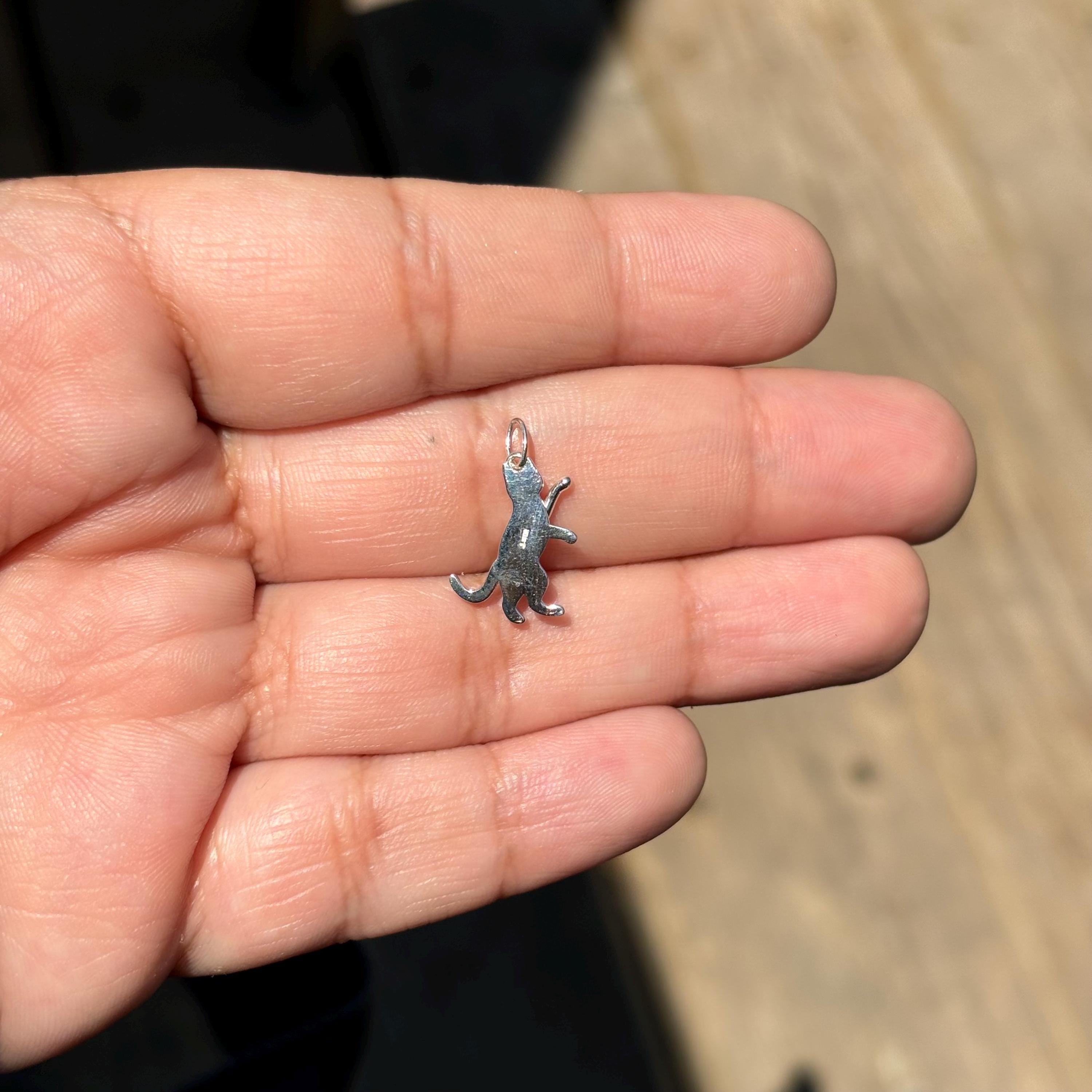 Sterling Silver Small Cat Charm Pendant