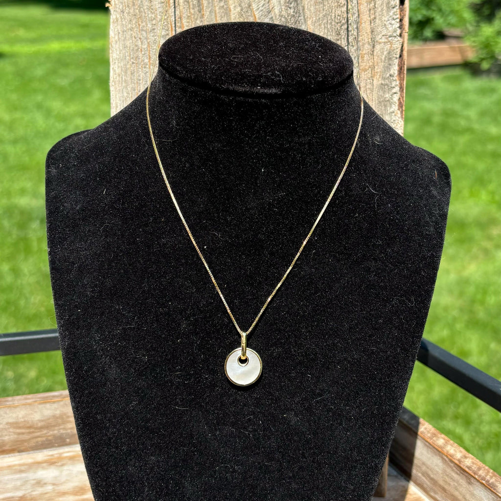 Sterling Silver Gold-plated Mother of Pearl Circle Drop Pendant