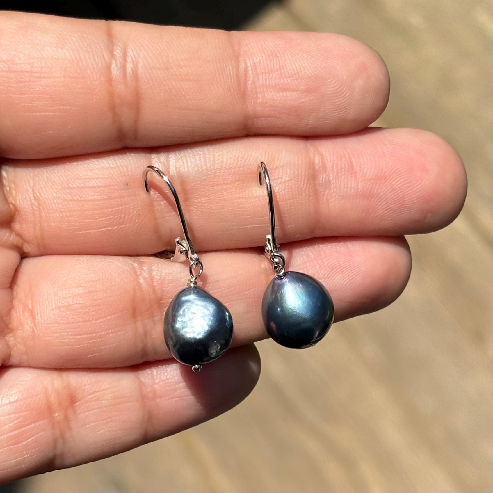 Sterling Silver Cultured Black Freshwater Pearl Earrings