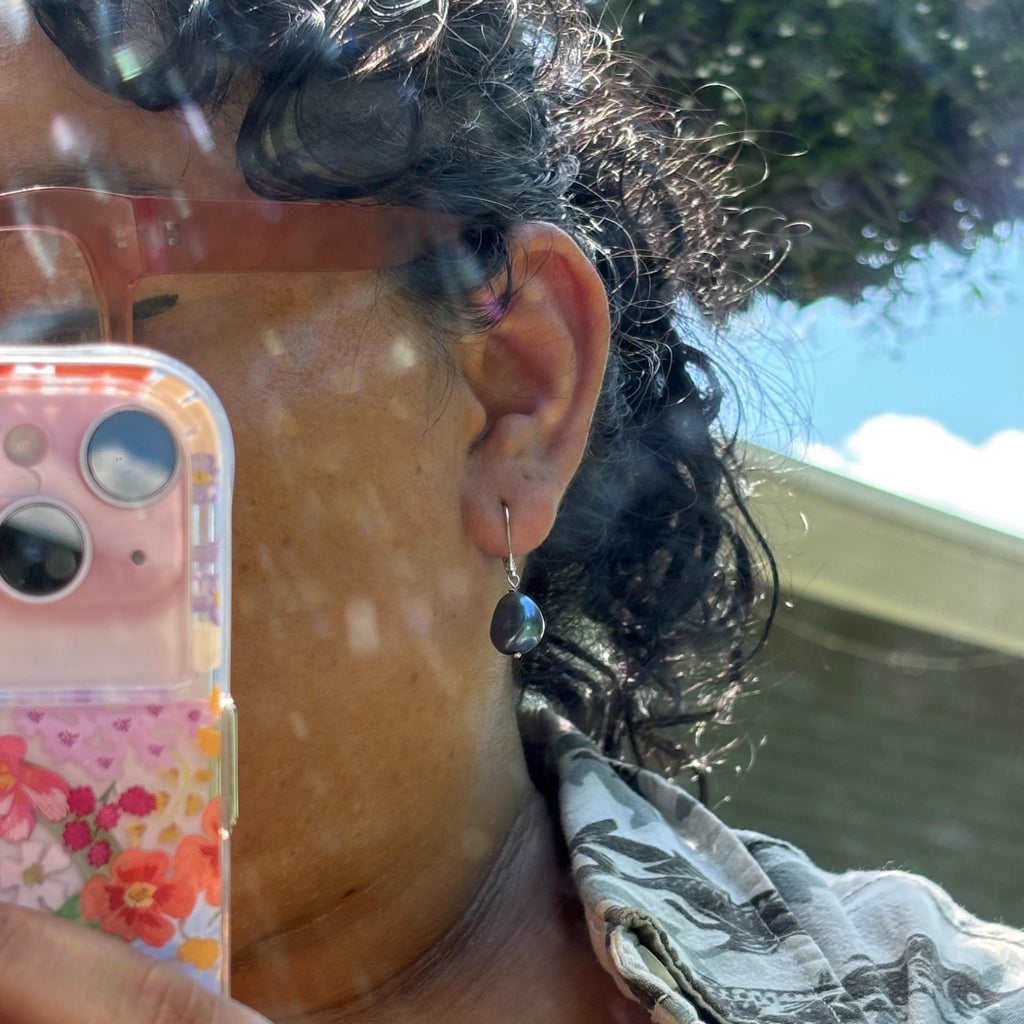 Sterling Silver Cultured Black Freshwater Pearl Earrings