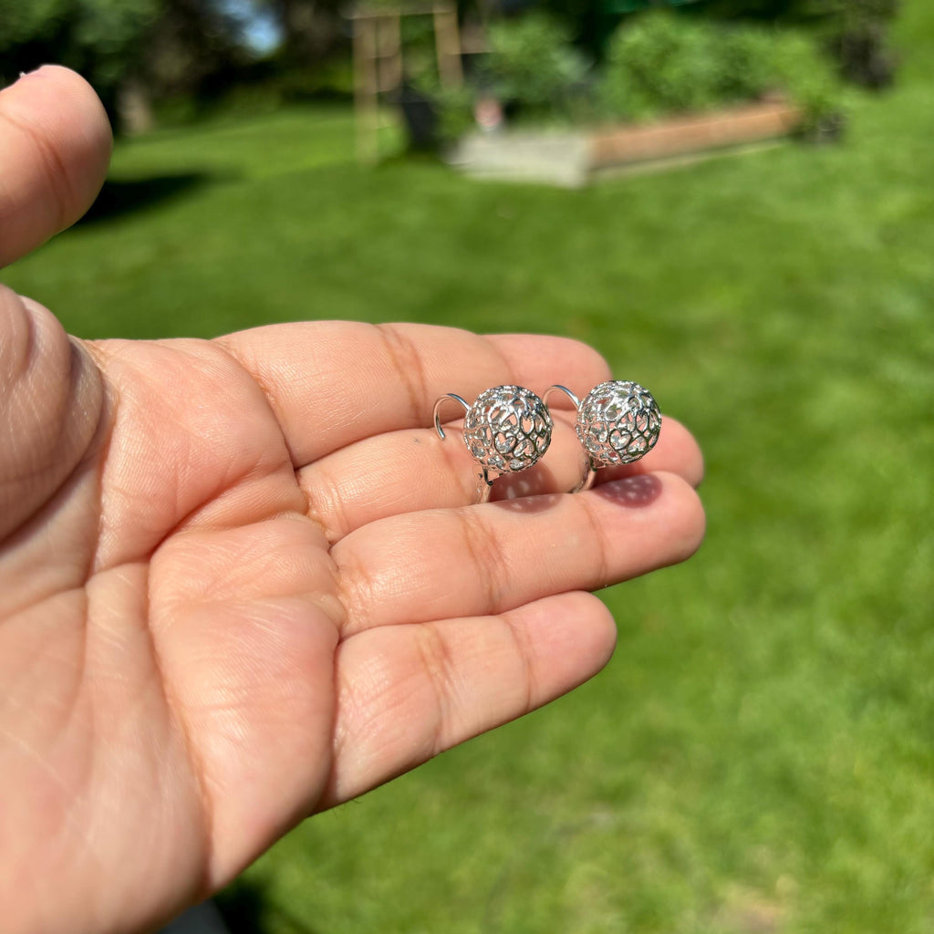 Sterling Silver Heart Cut-out Ball Dangle Earrings