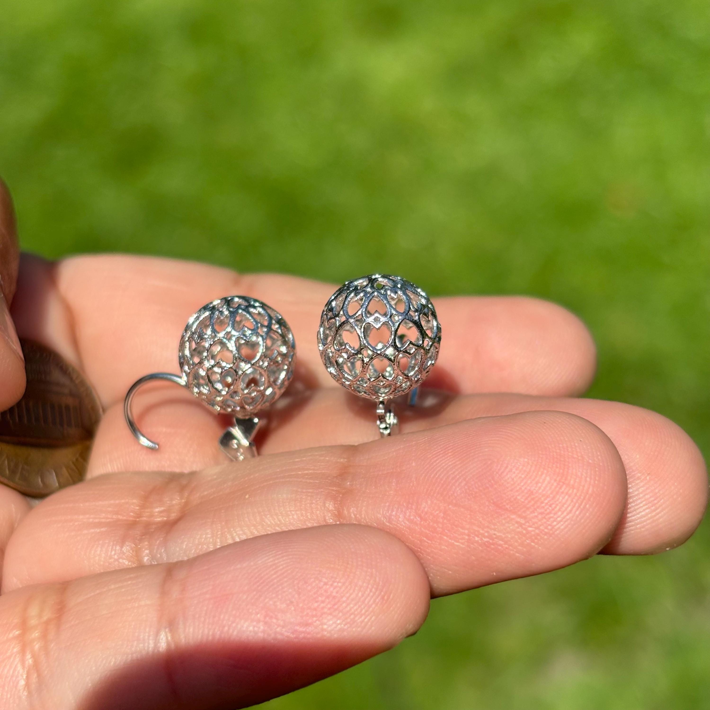 Sterling Silver Heart Cut-out Ball Dangle Earrings