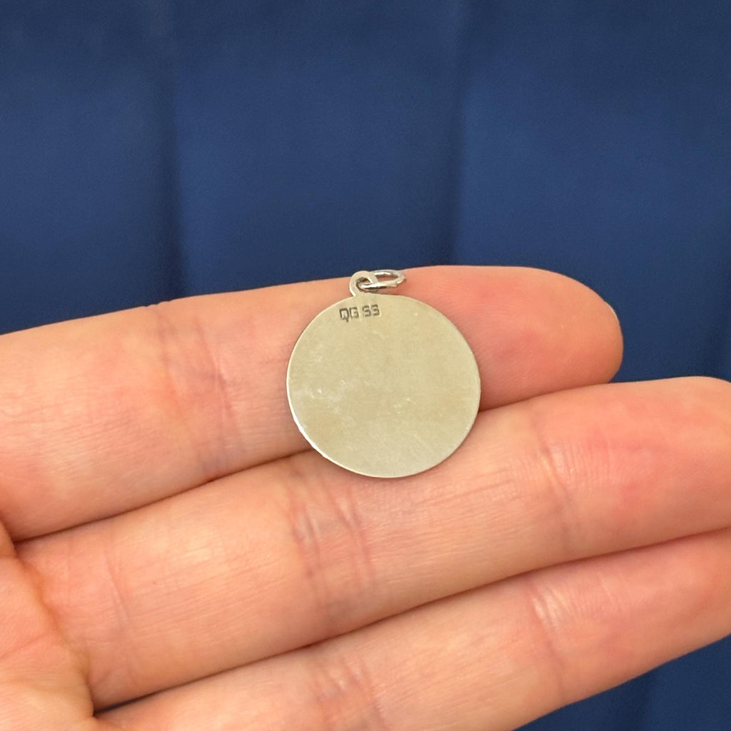 Sterling Silver Pomeranian Shiny and Matte Disc Charm Pendant