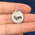 Sterling Silver Welsh Corgi Shiny and Matte Disc Charm Pendant