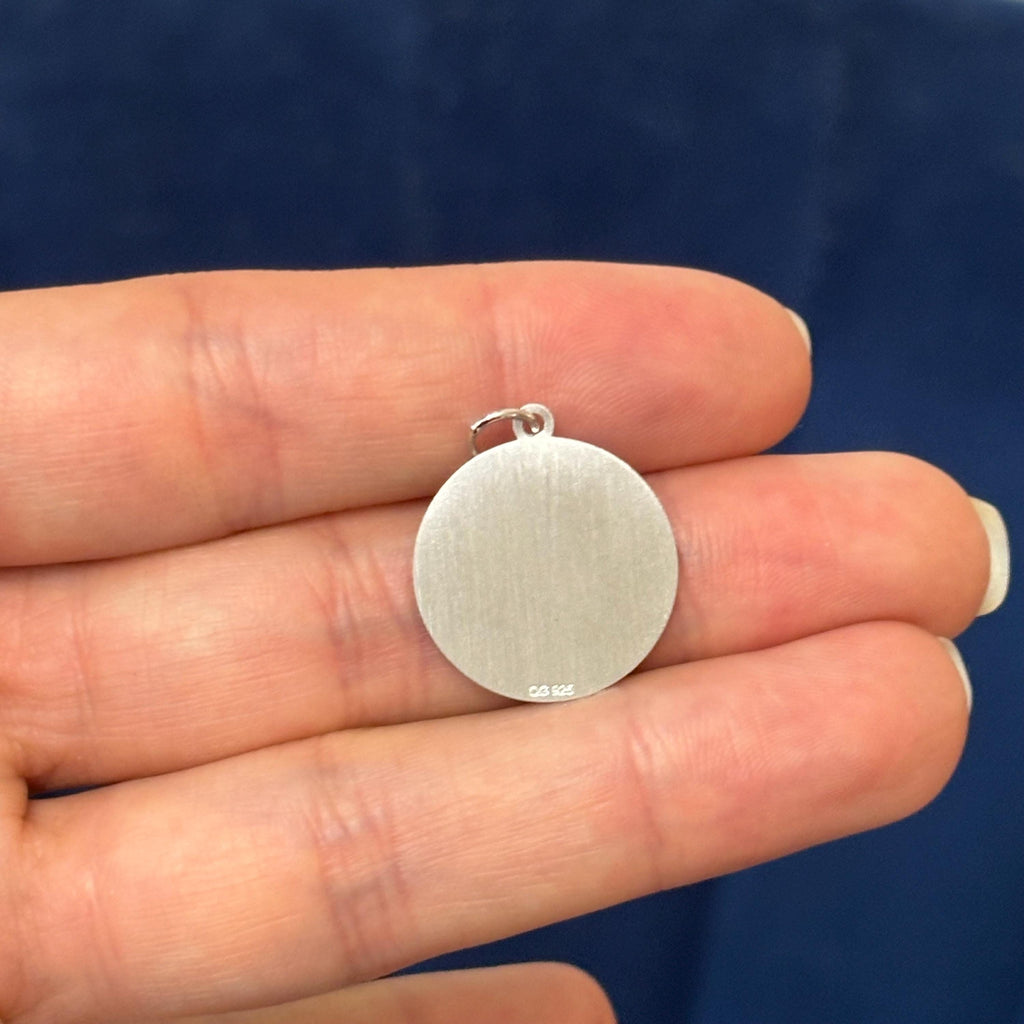 Sterling Silver Welsh Corgi Shiny and Matte Disc Charm Pendant