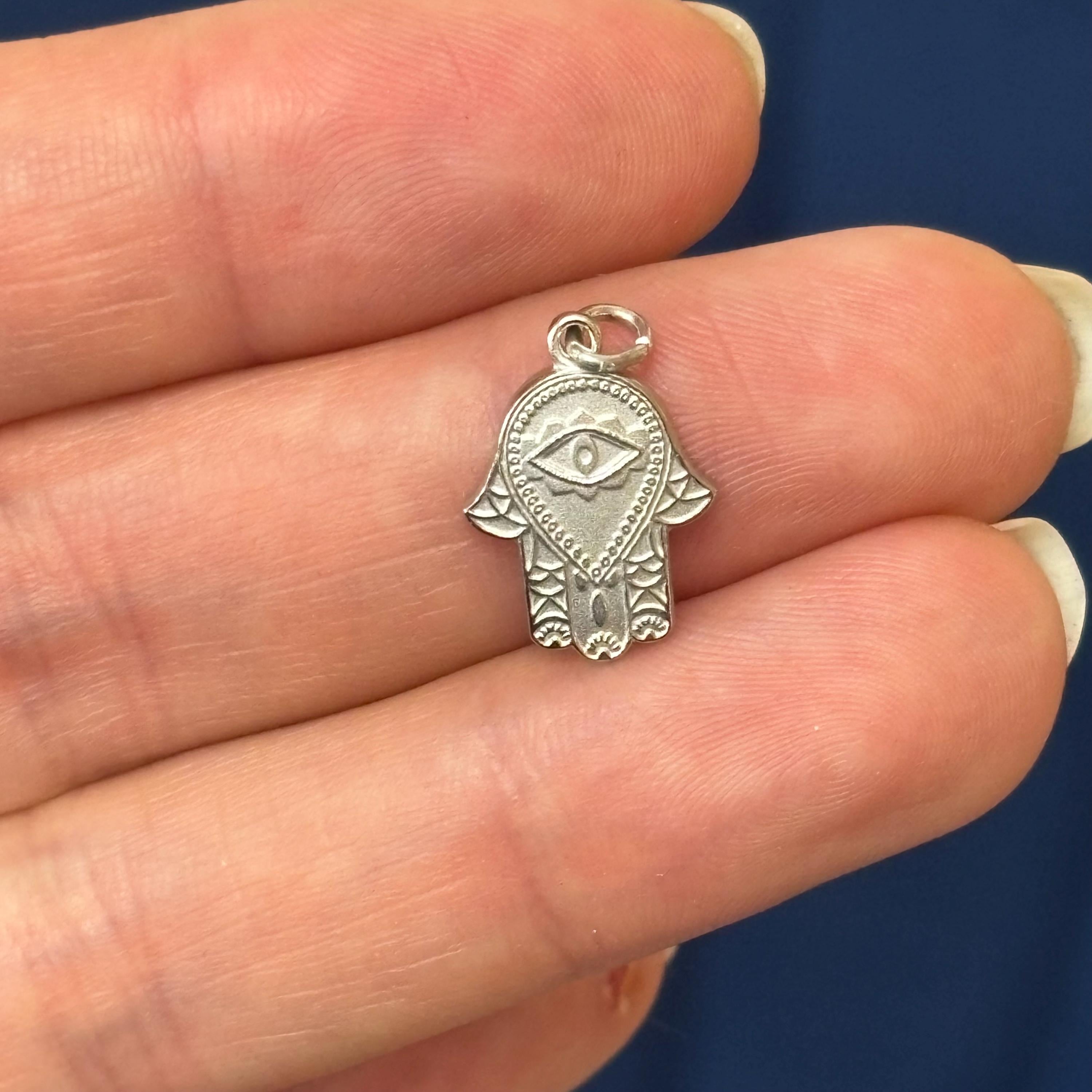 Sterling Silver Platinum-plated Evil Eye Hamsa Pendant