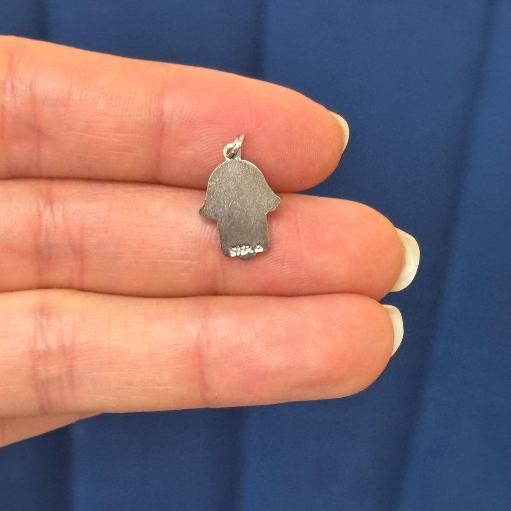 Sterling Silver Platinum-plated Evil Eye Hamsa Pendant