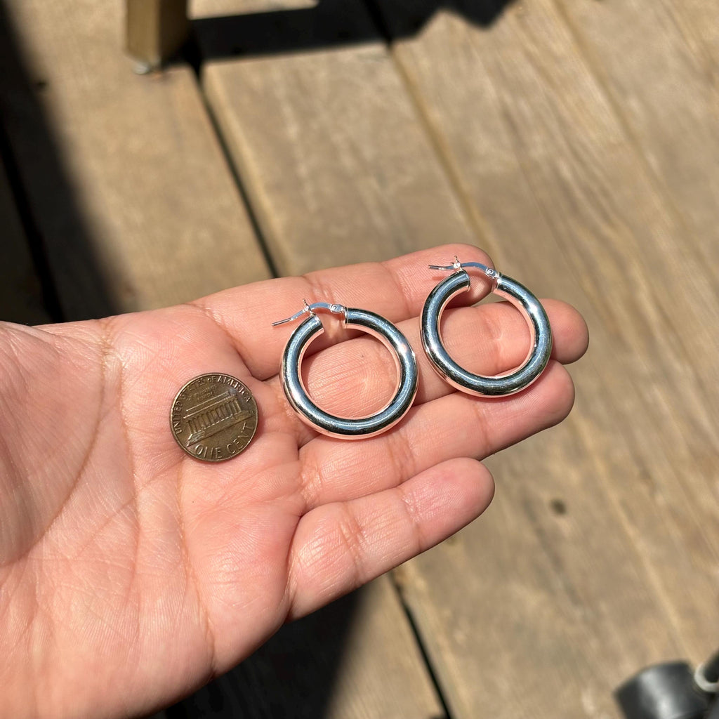 Sterling Silver Chunky Tubing Hoop Earrings