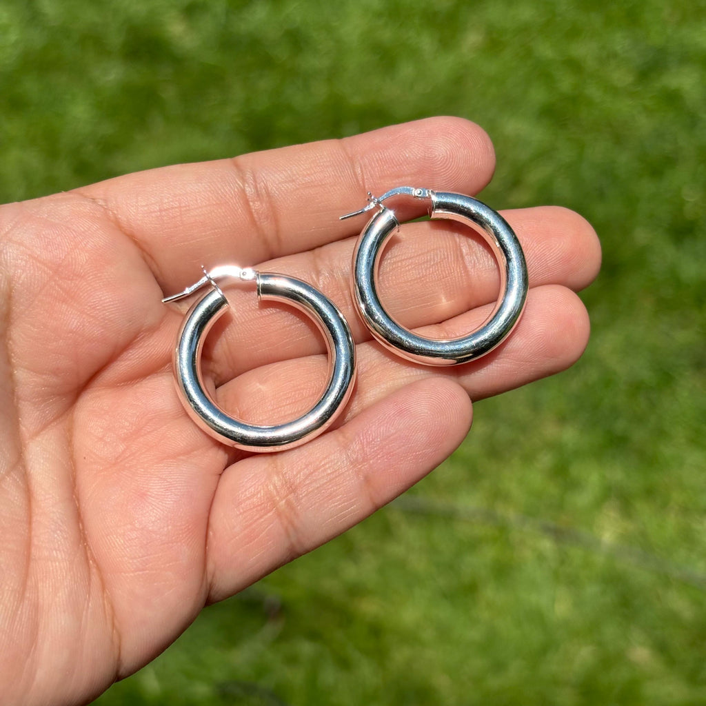 Sterling Silver Chunky Tubing Hoop Earrings