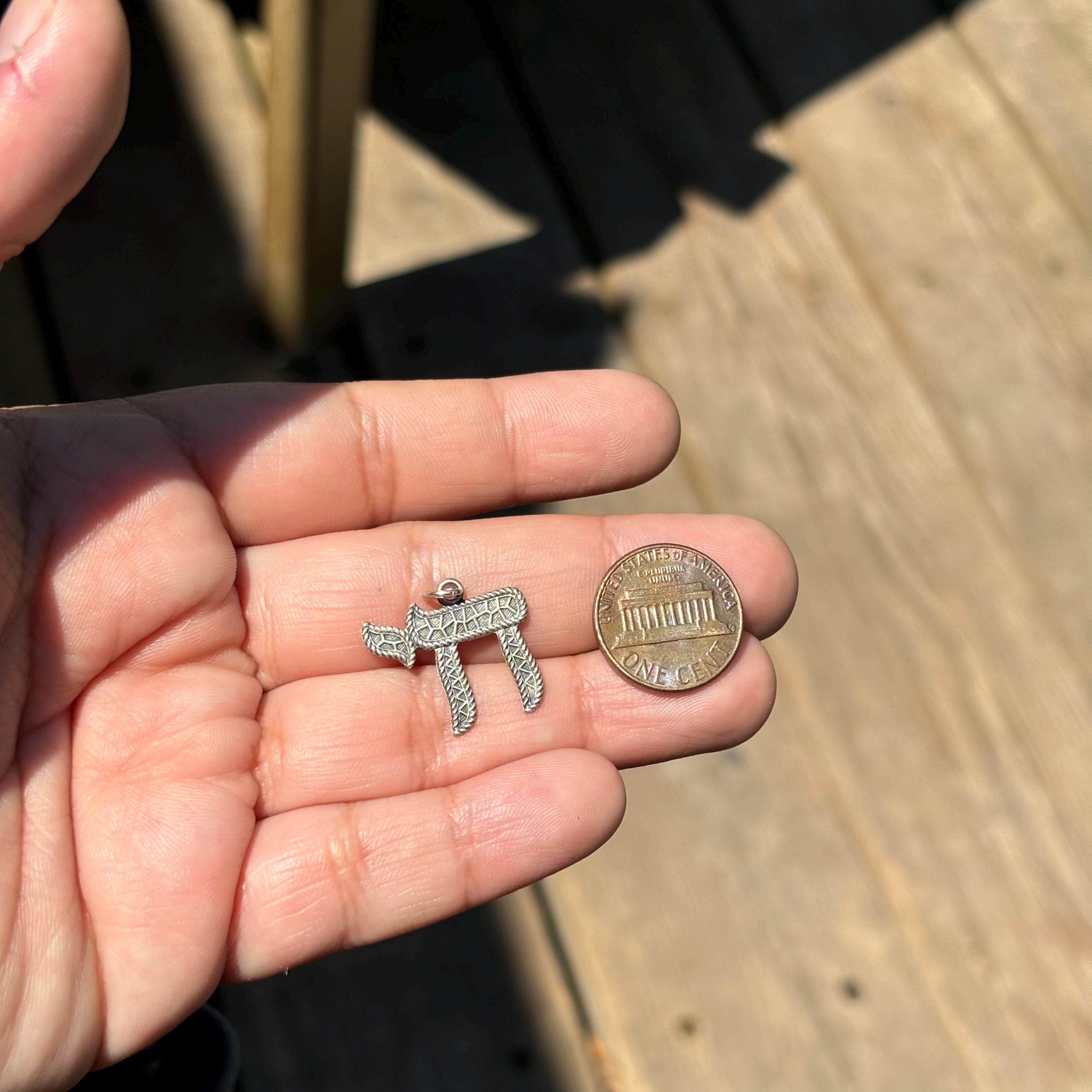 Sterling Silver Solid Antiqued Textured Chai Pendant