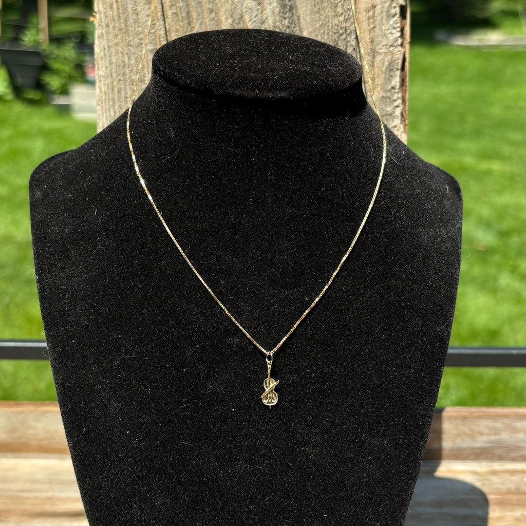 14k Yellow Gold Violin with Bow Charm Pendant