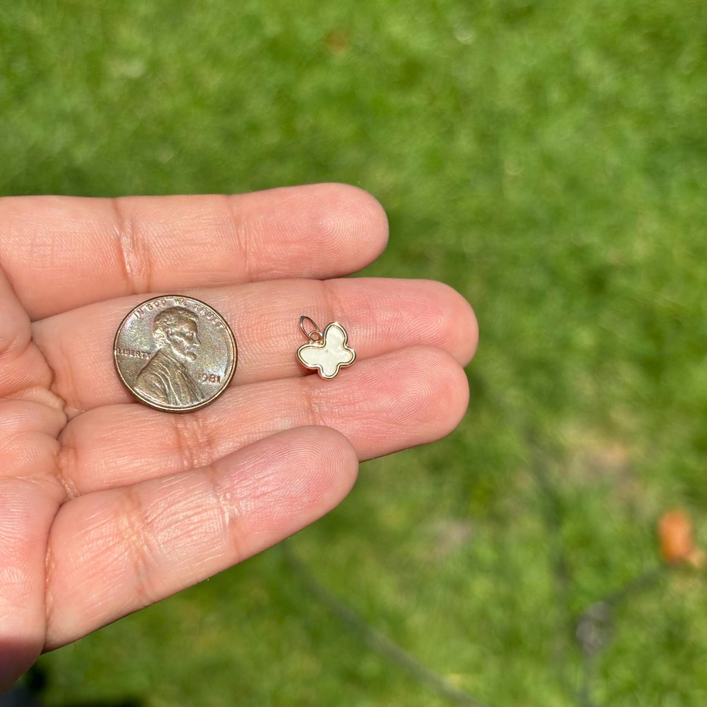 14K Yellow Gold and Mother of Pearl Butterfly Pendant