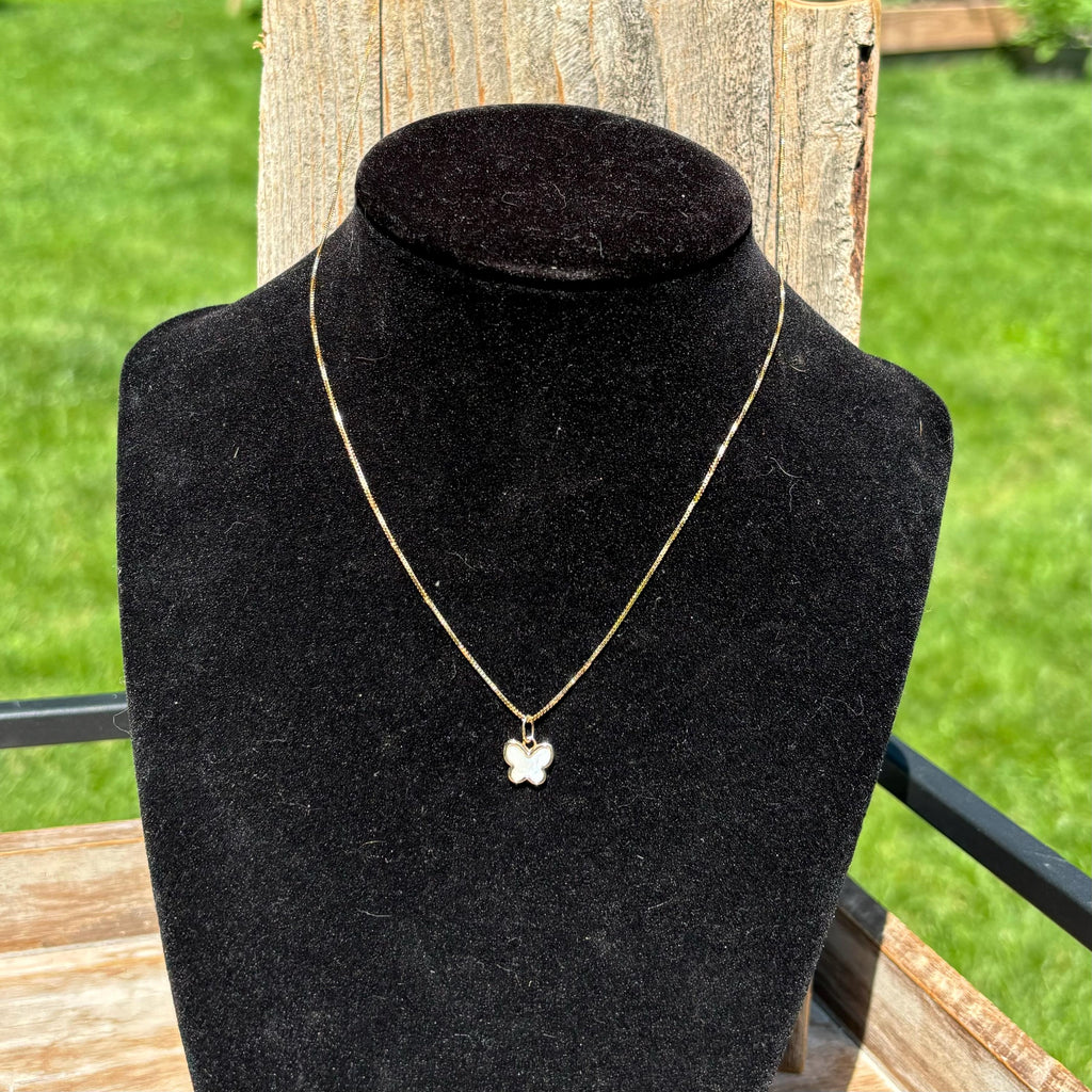 14K Yellow Gold and Mother of Pearl Butterfly Pendant