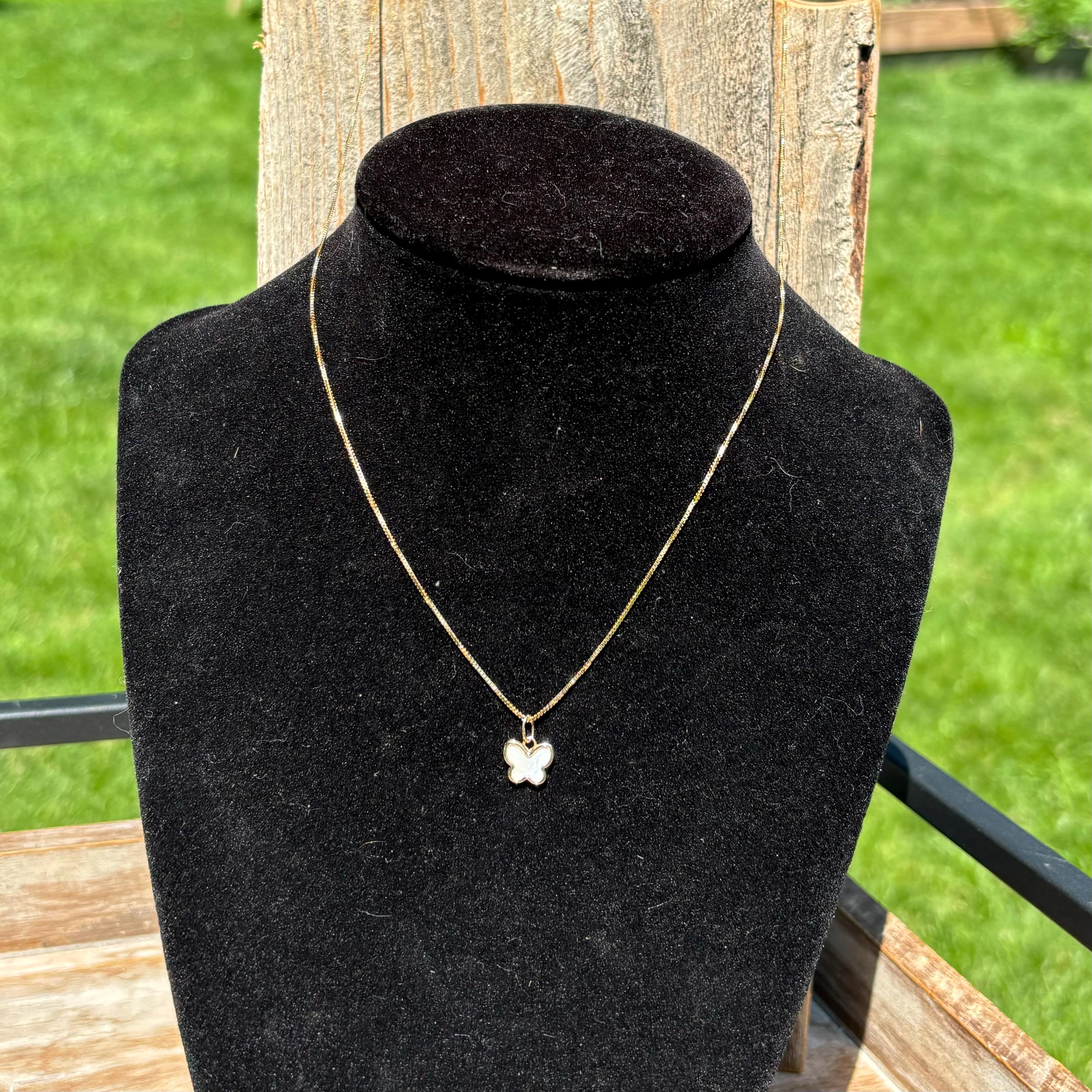 14K Yellow Gold and Mother of Pearl Butterfly Pendant