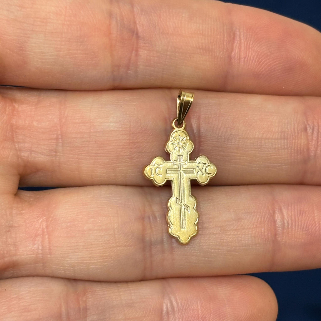 14k Gold Eastern Orthodox Cross Pendant 22mm