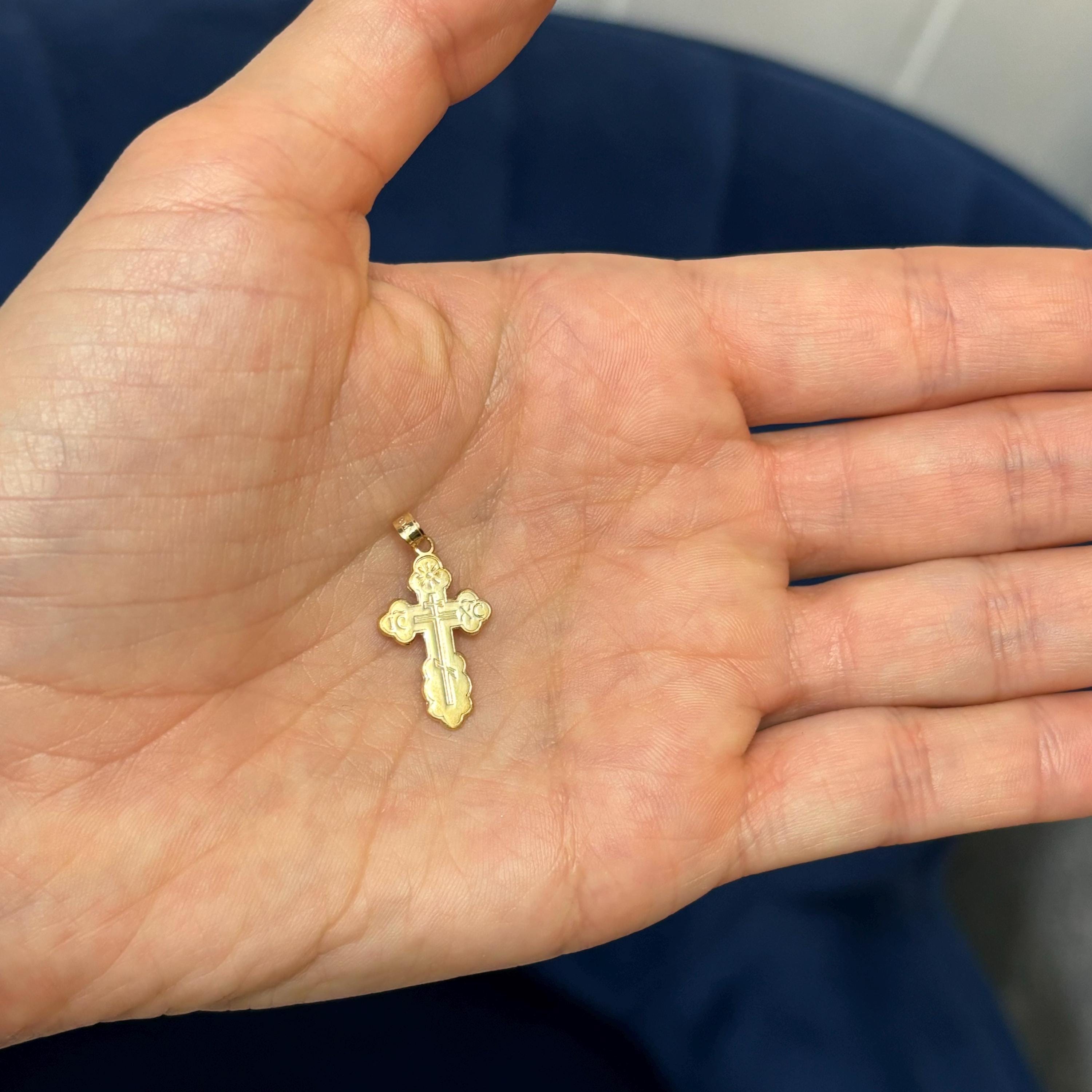 14k Gold Eastern Orthodox Cross Pendant 22mm
