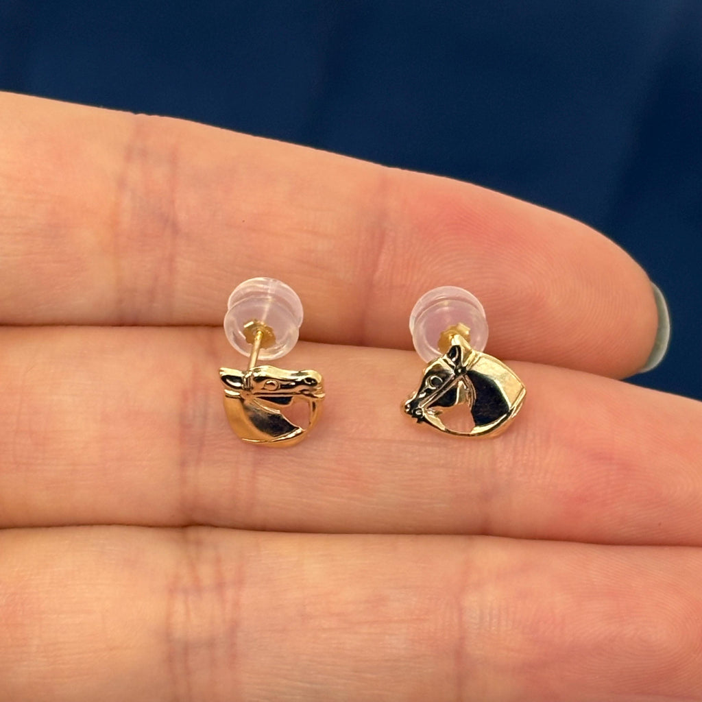 14K Yellow Gold Mini Horse Head Stud Earrings