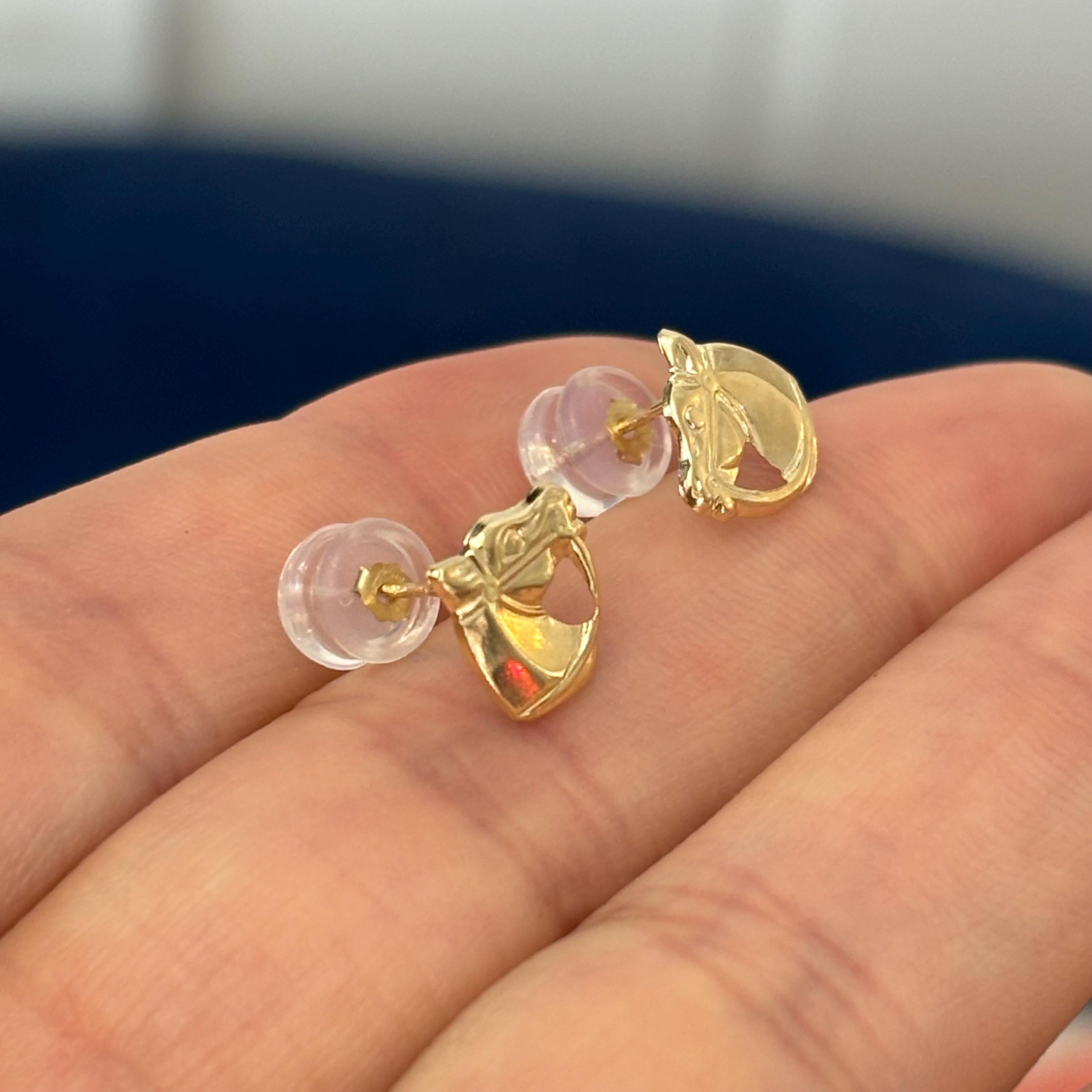 14K Yellow Gold Mini Horse Head Stud Earrings