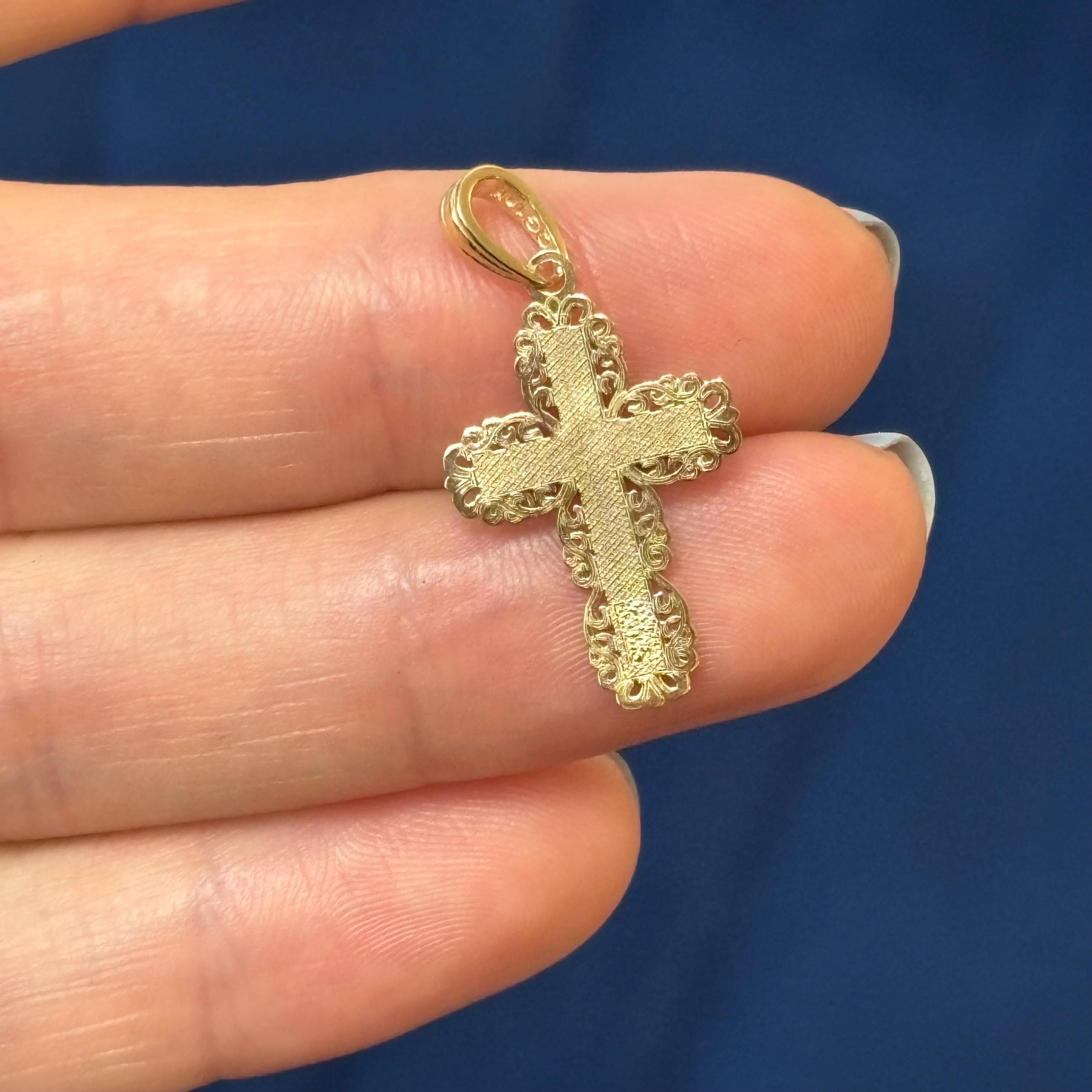 10k Yellow Gold Lace Trim Cross Charm Pendant