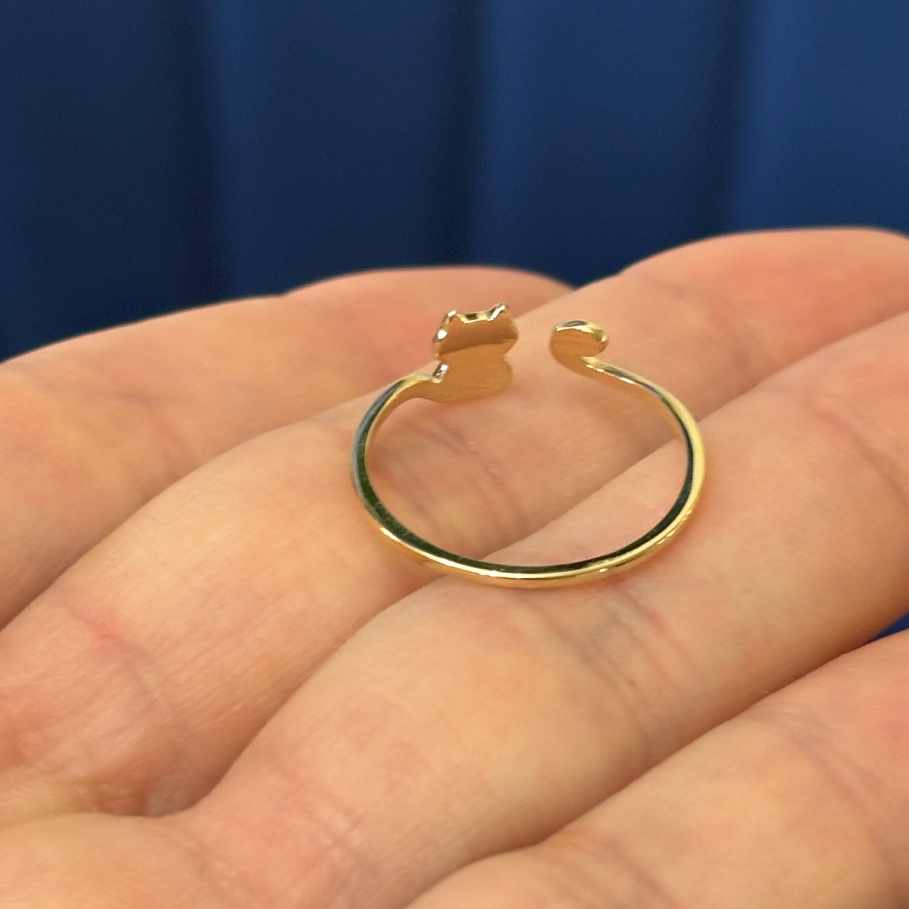 14k Yellow Gold Cat Cuff Ring