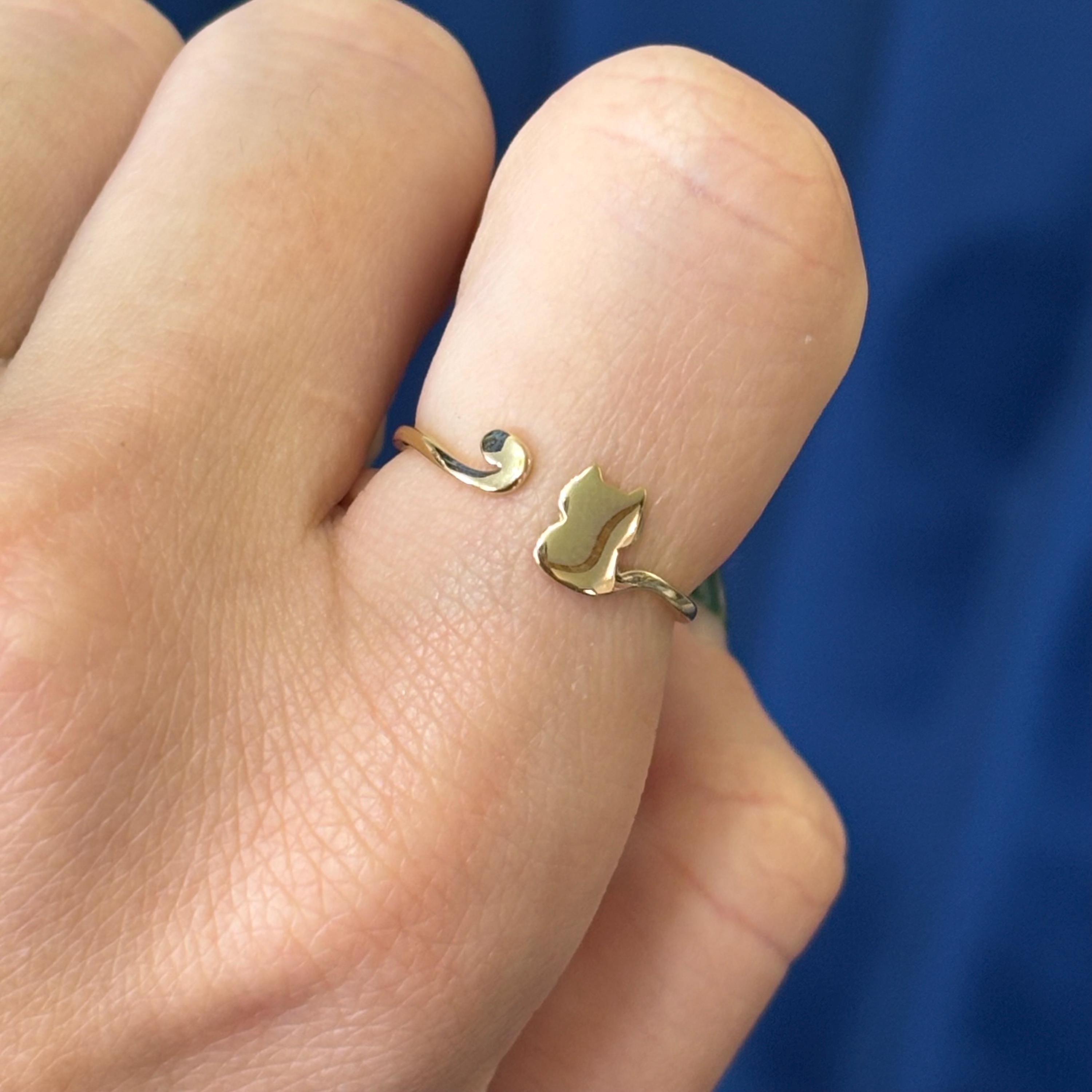 14k Yellow Gold Cat Cuff Ring